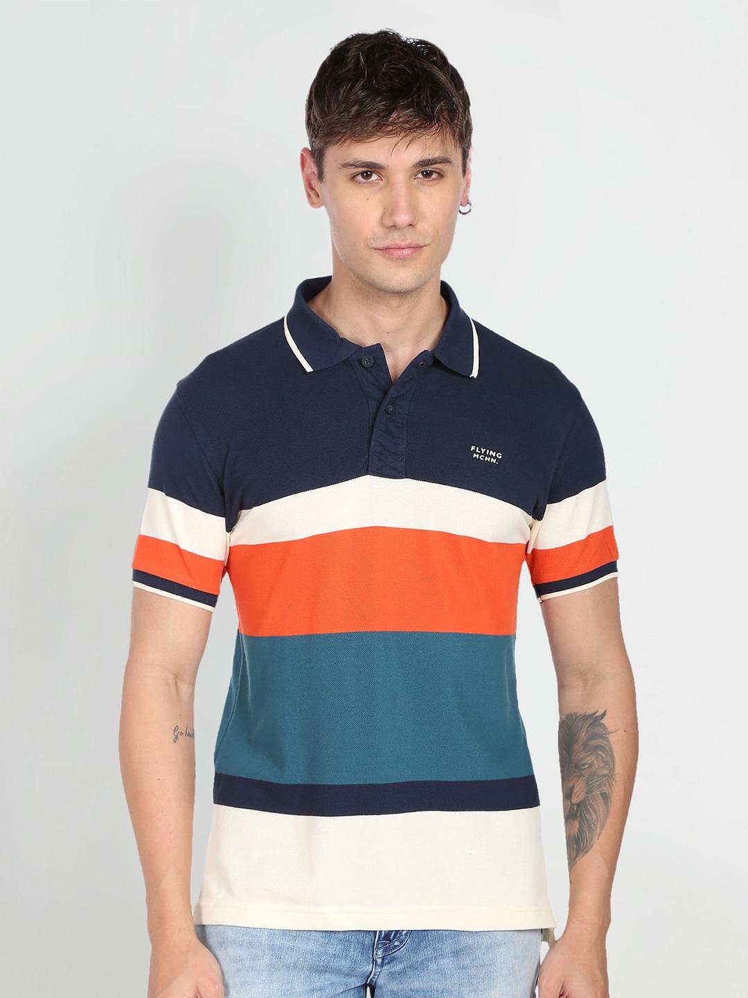 Flying Machine Colourblocked Polo Collar Cotton T-shirt
