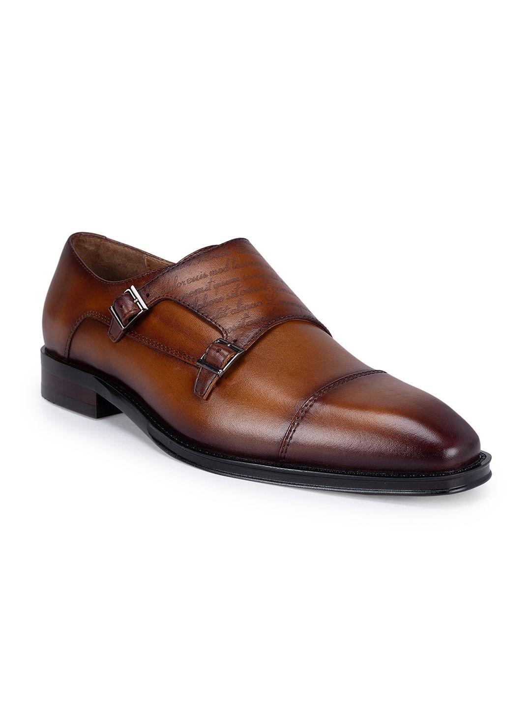 ROSSO BRUNELLO Men Textured Leather Formal Double Monk Shoes