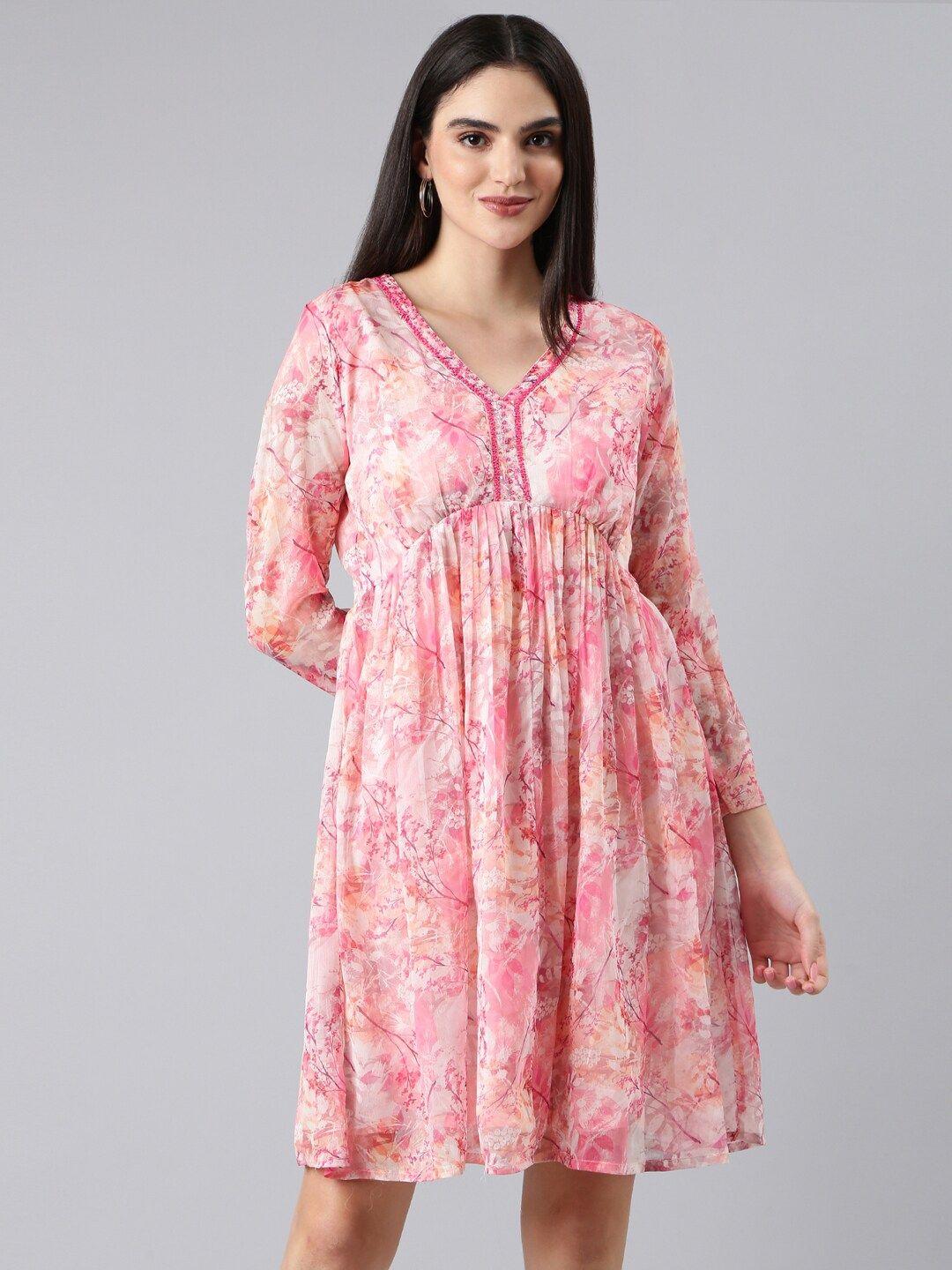 showoff-floral-printed-sequinned-chiffon-empire-dress