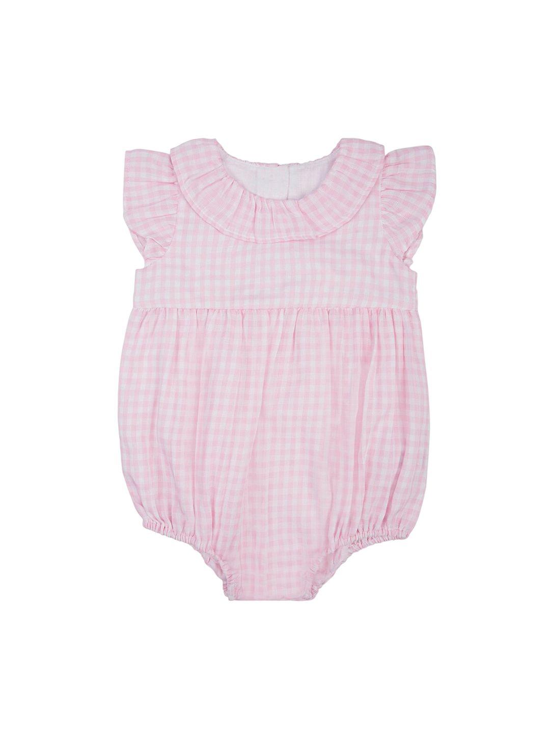 haus-&-kinder-infant-girls-printed-pure-checked-rompers