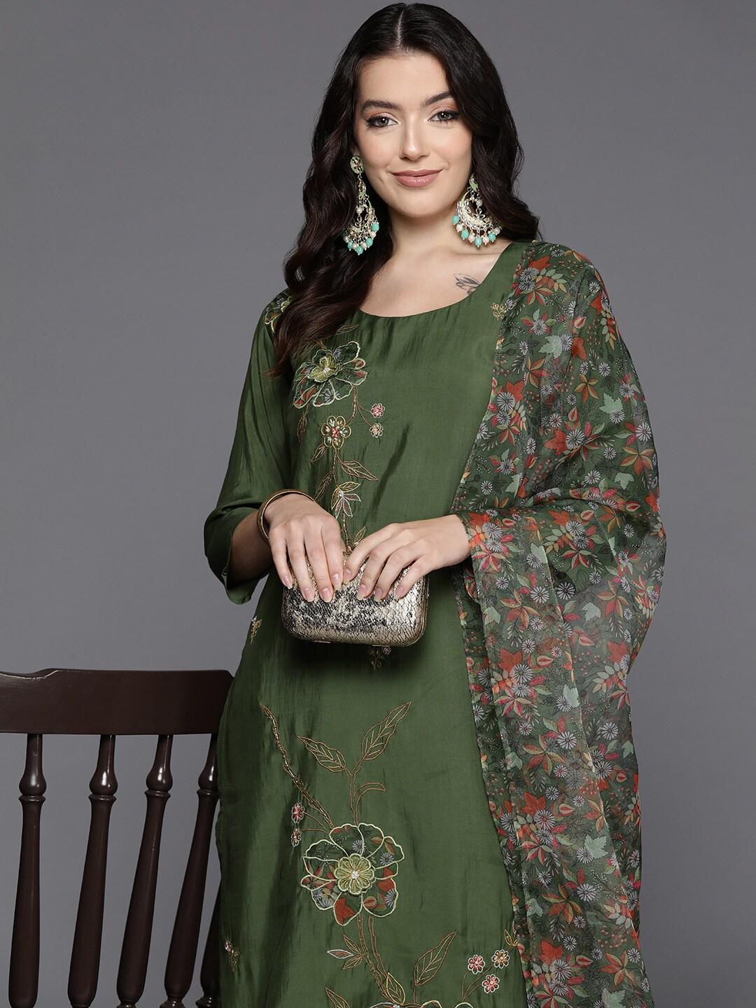 Indo Era Women Floral Embroidered Regular Thread Work Kurta with Trousers & With Dupatta