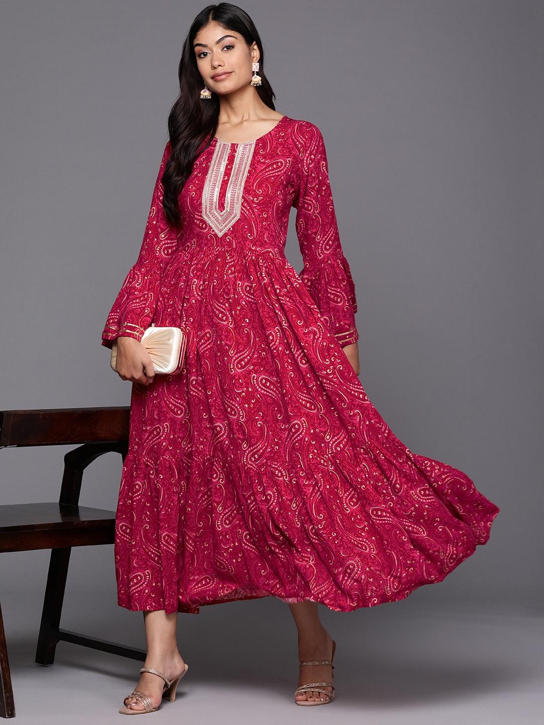 ahalyaa-ethnic-motifs-print-bell-sleeve-a-line-midi-dress
