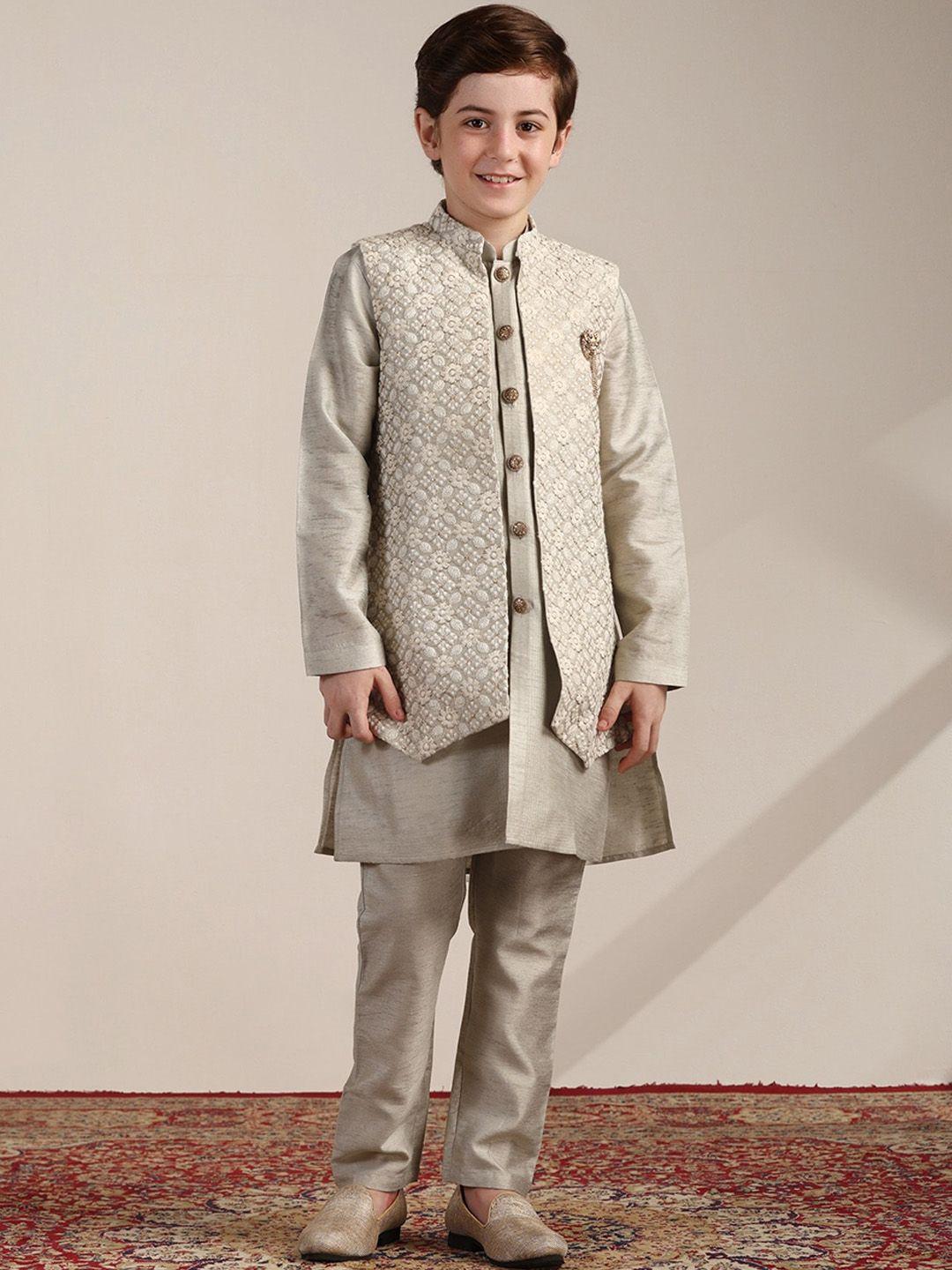 manyavar-boys-mandarin-collar-kurta-with-pyjamas-and-woven-design-nehru-jacket