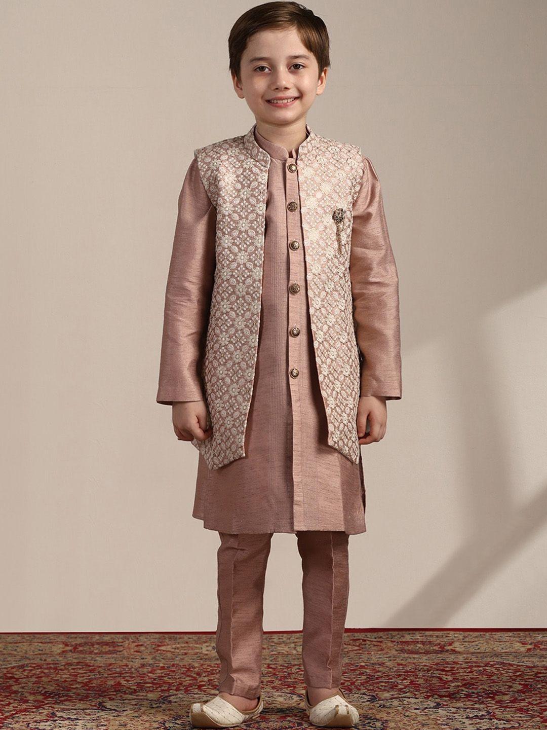 manyavar-boys-mandarin-collar-regular-straight-kurta-with-trousers-&-nehru-jacket