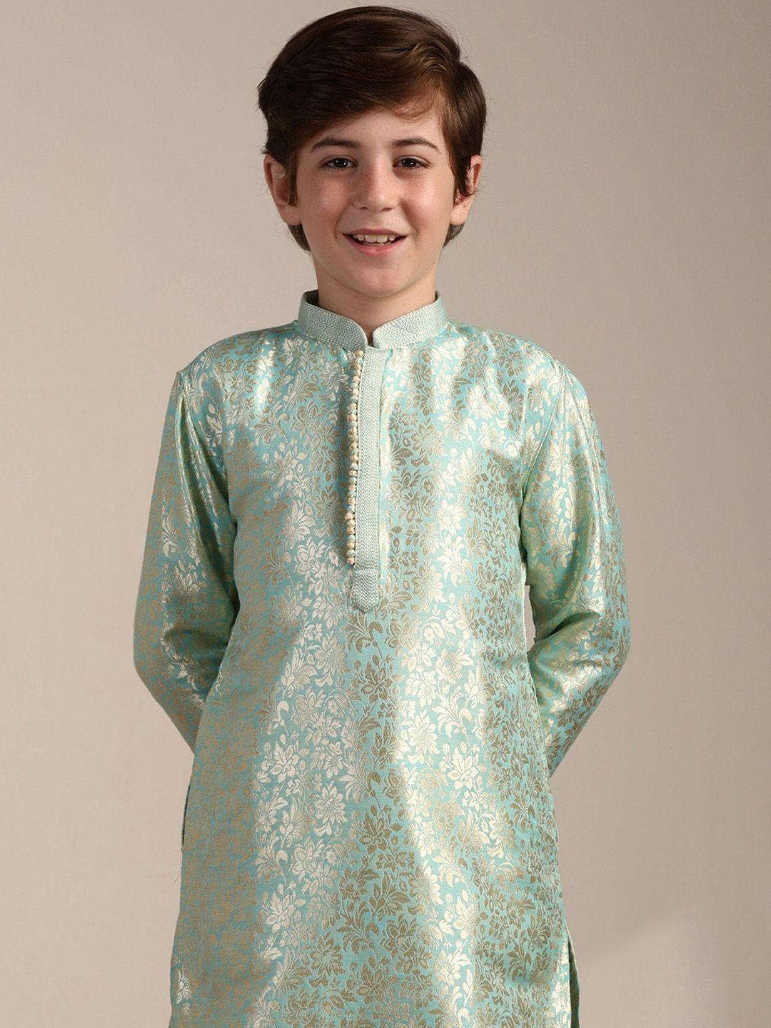 manyavar-boys-floral-woven-design-regular-zari-kurta-with-pyjamas