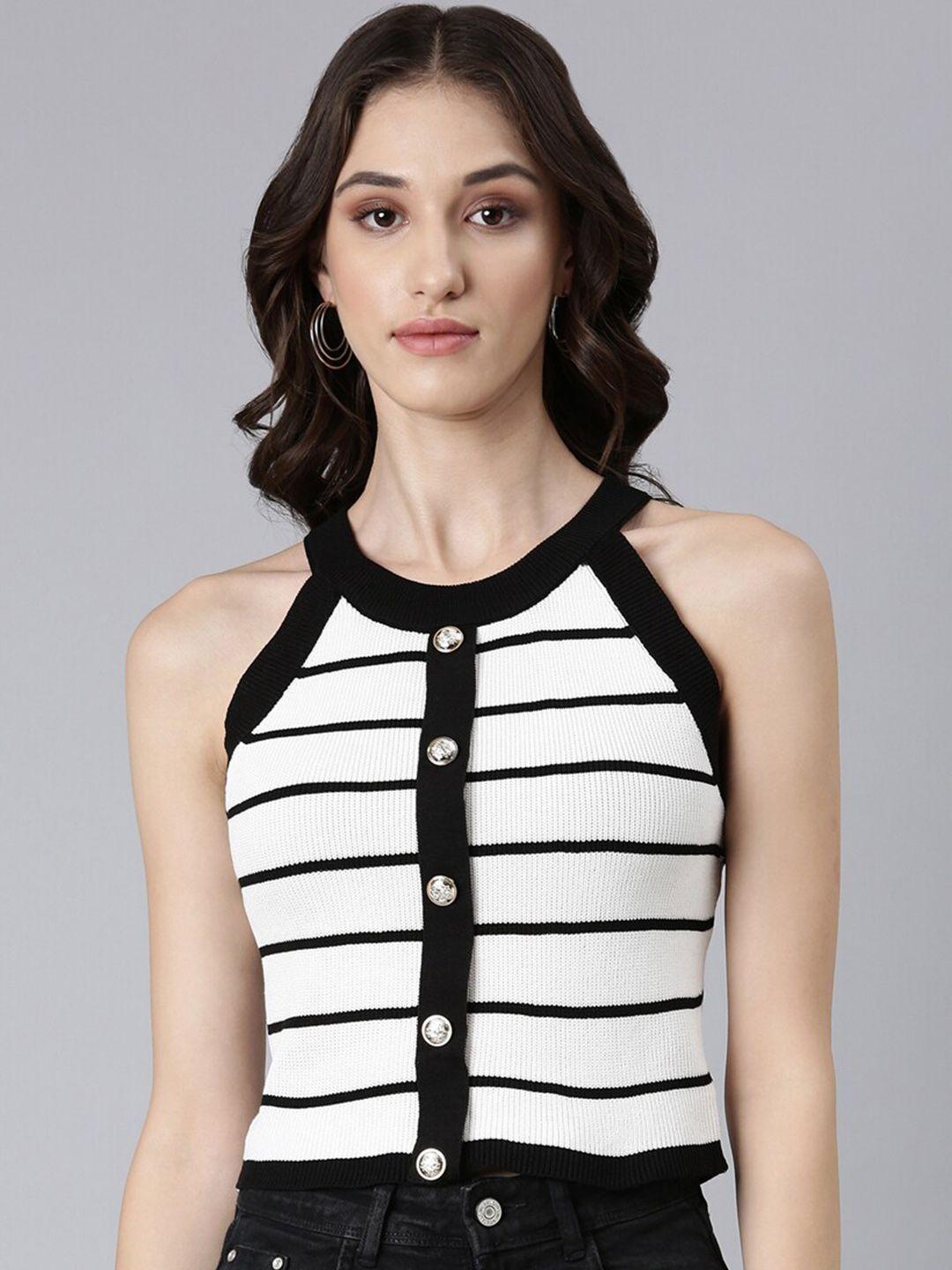 SHOWOFF Horizontal Stripes Acrylic Fitted Crop Top