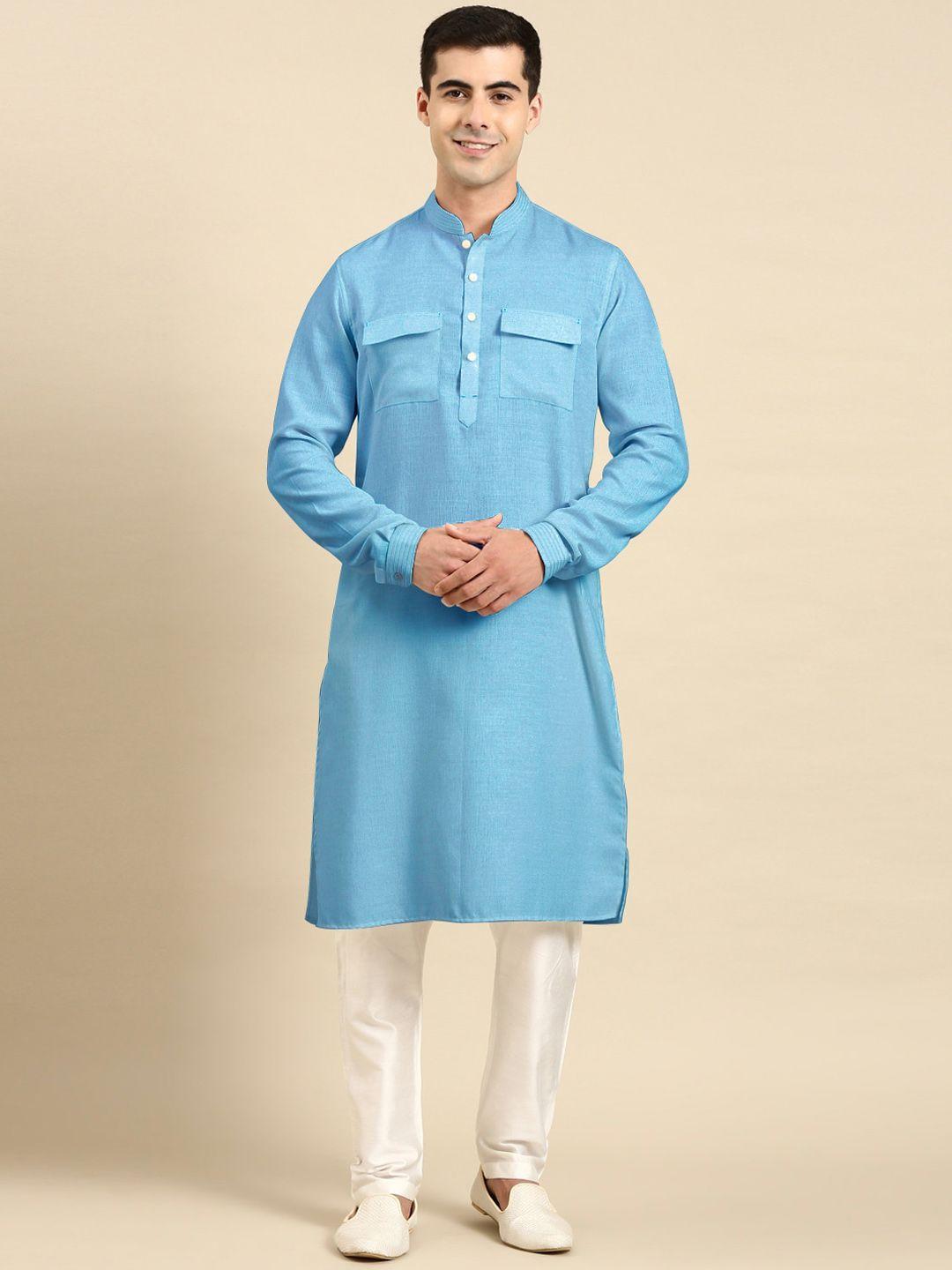 TheEthnic.Co Mandarin Collar Long Sleeves Cotton Pathani Kurta