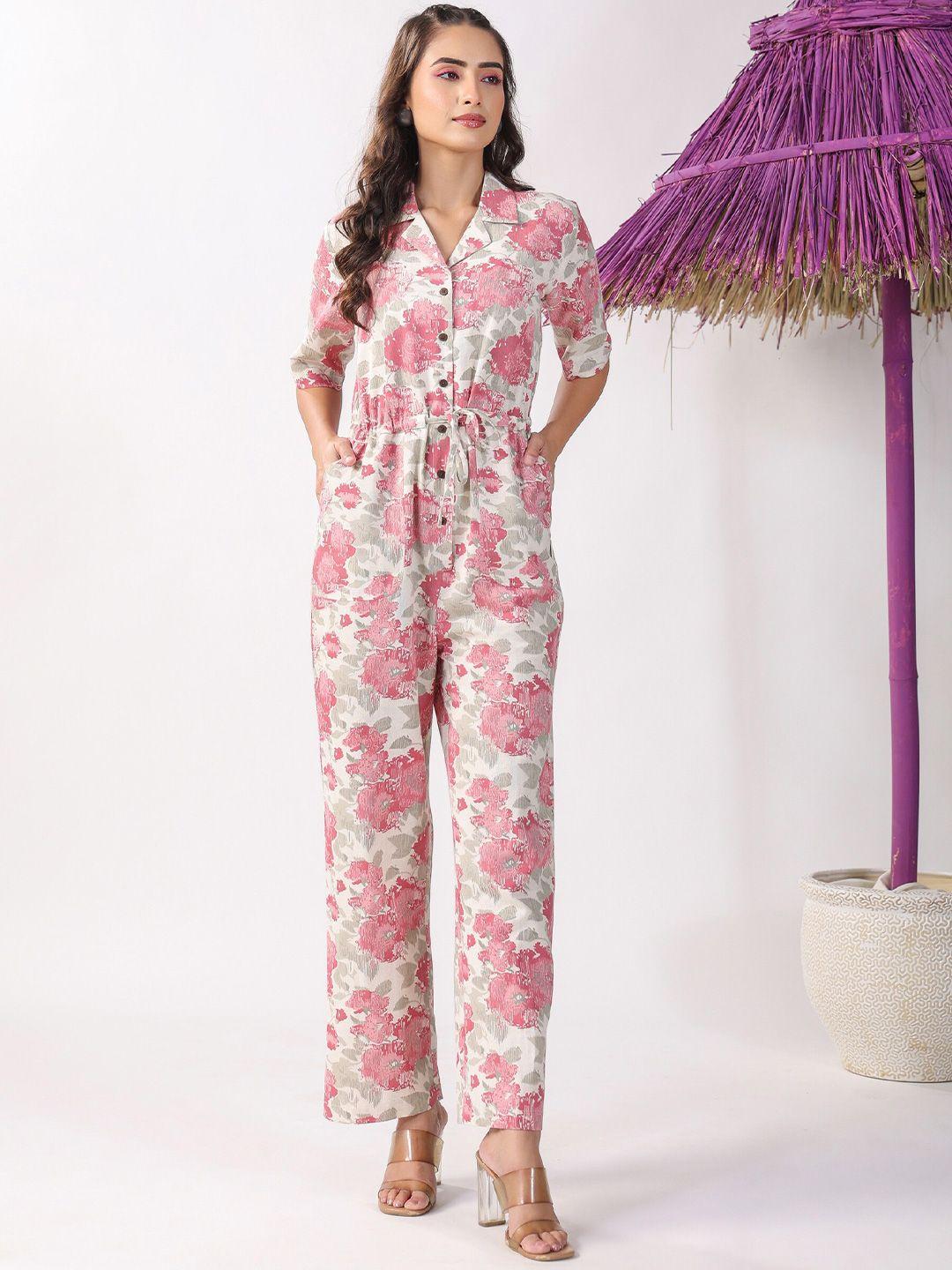 jisora-floral-printed-cuban-collar-short-sleeve-gathers-cotton-basic-jumpsuit