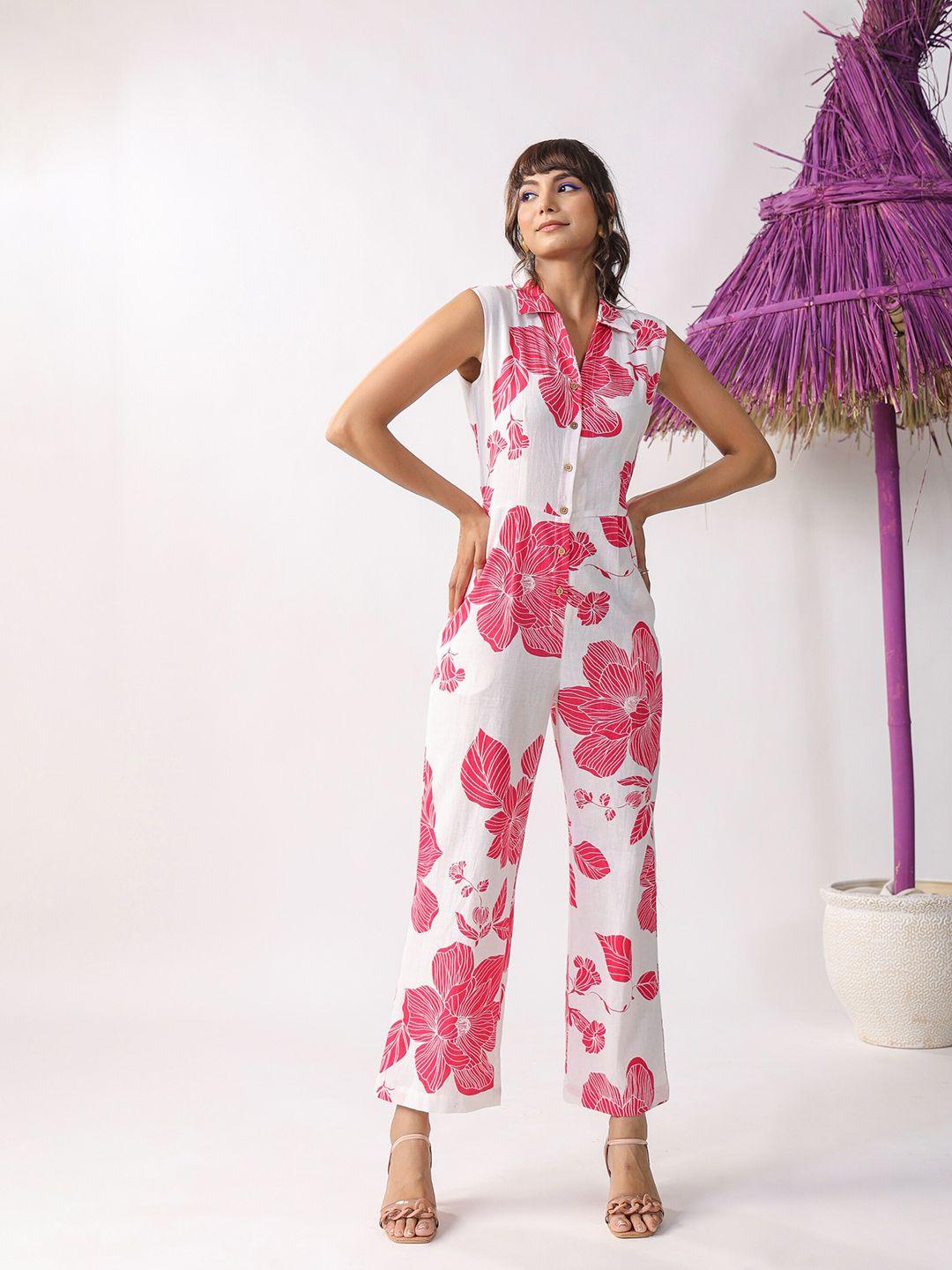 jisora-floral-printed-spread-collar-gathers-cotton-basic-jumpsuit