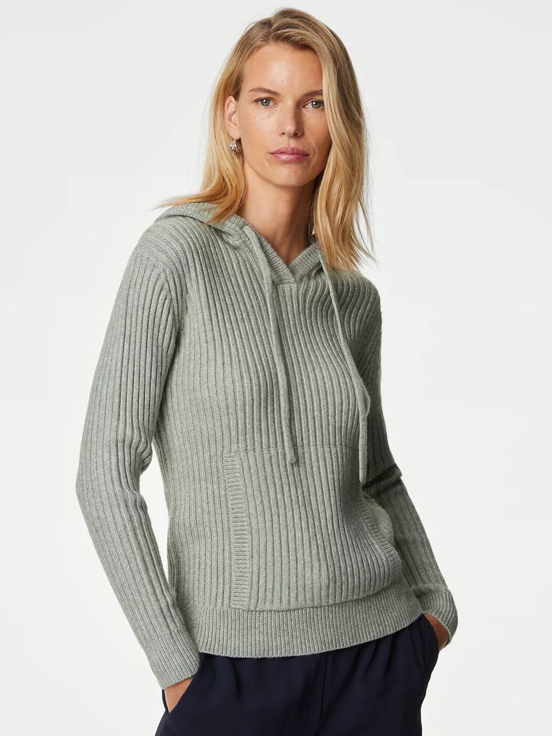 Marks & Spencer Women Grey Ribbed Pullover