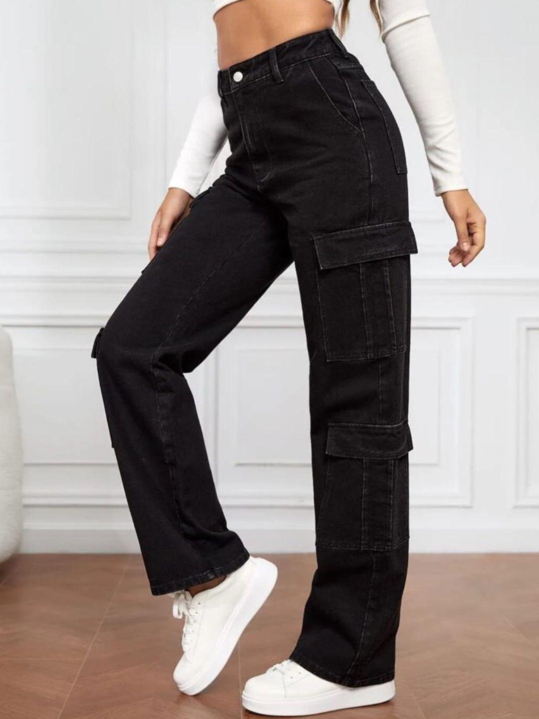next-one-women-black-smart-wide-leg-high-rise-slash-knee-stretchable-jeans