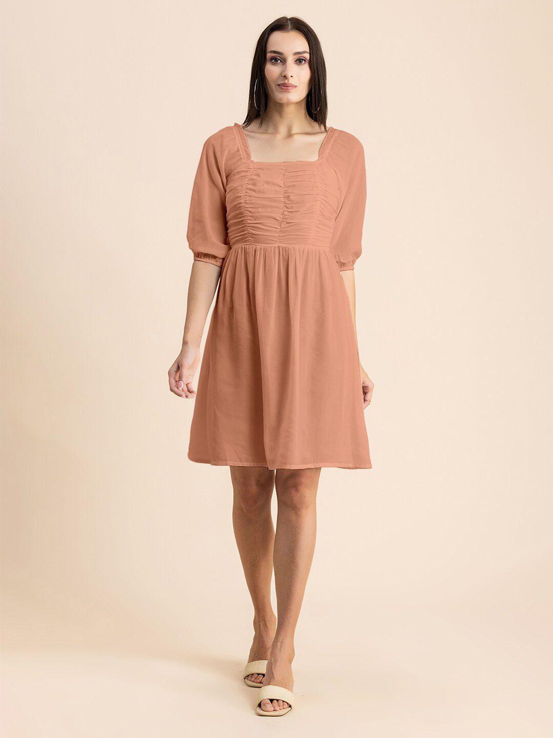 moomaya-peach-coloured-fit-&-flare-dress