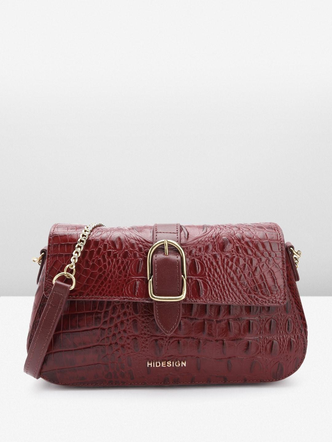 Hidesign Croc Textured Leather Structured Sling Bag with Buckle Detail