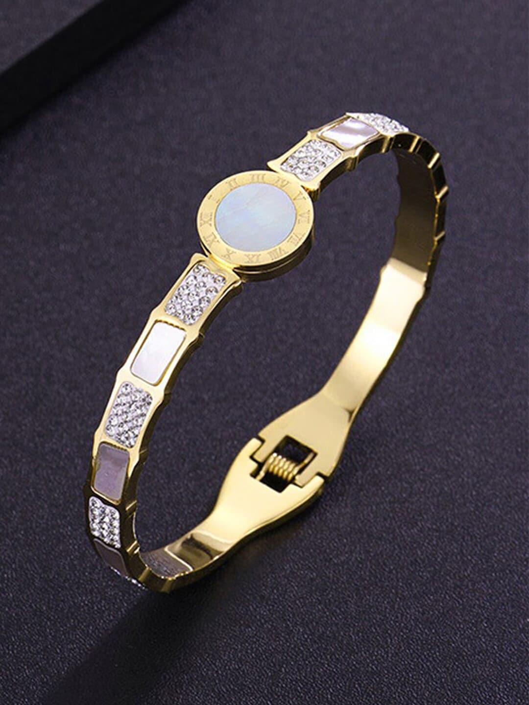 Designs & You Gold-Plated Mother of Pearl Studded Bangle-Style Bracelet