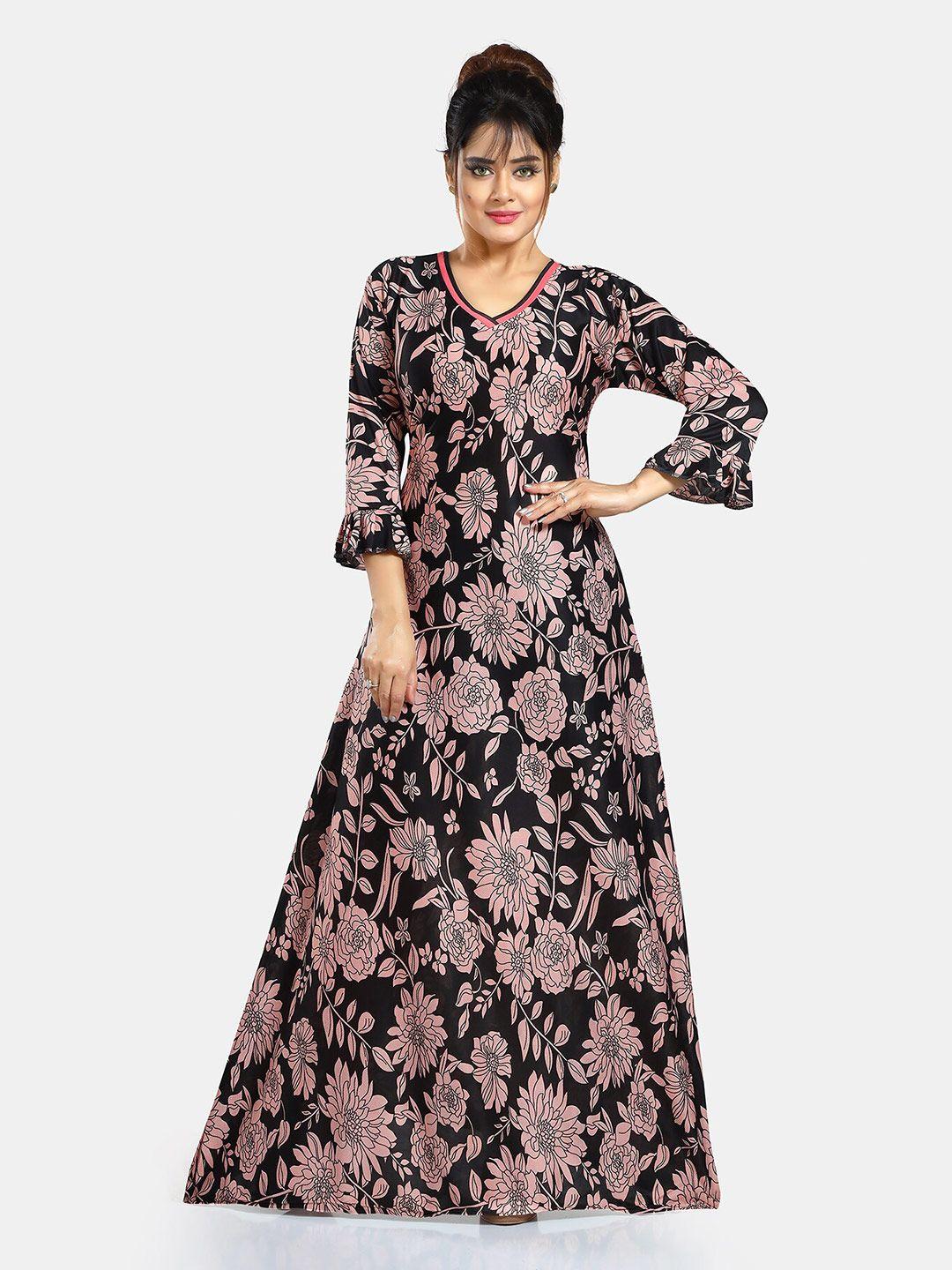 be-you-floral-printed-v-neck-satin-maxi-nightdress