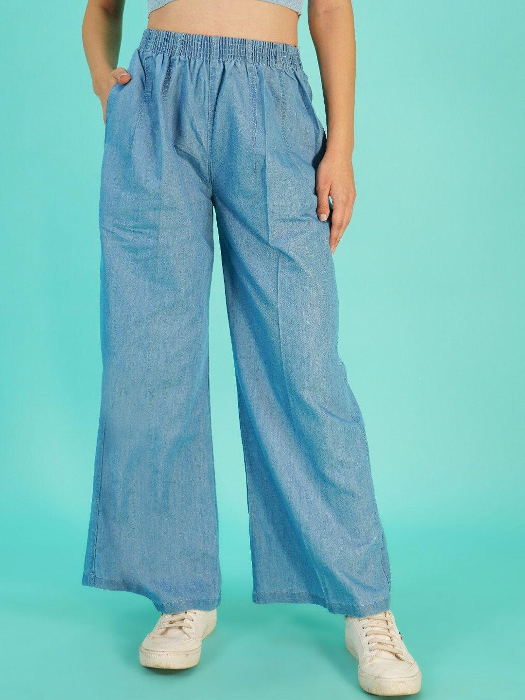 MM-21 Women Relaxed Straight Leg Loose Fit Cotton Denim Parallel Trousers
