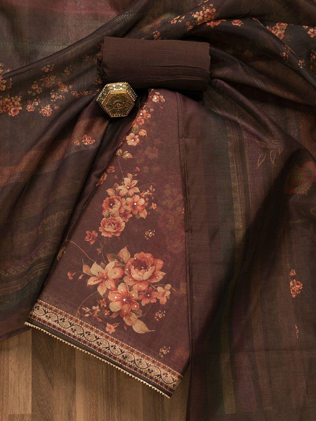 Koskii Floral Printed Gotta Patti Chanderi Unstitched Dress Material