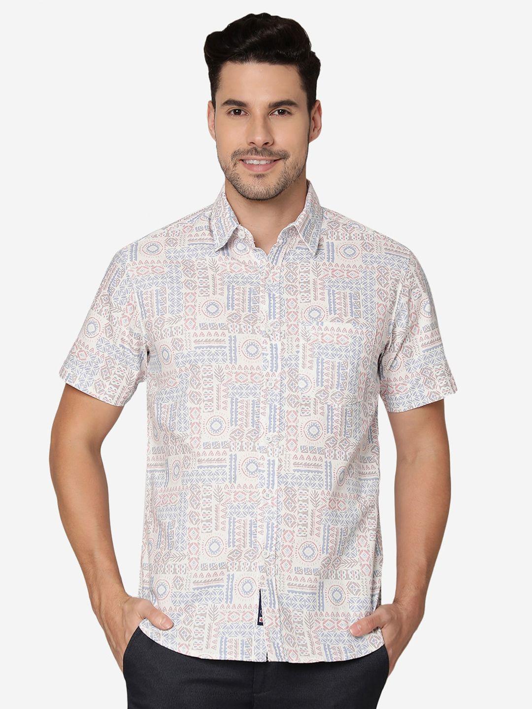 Greenfibre Geometric Printed Slim Fit Pure Cotton Casual Shirt