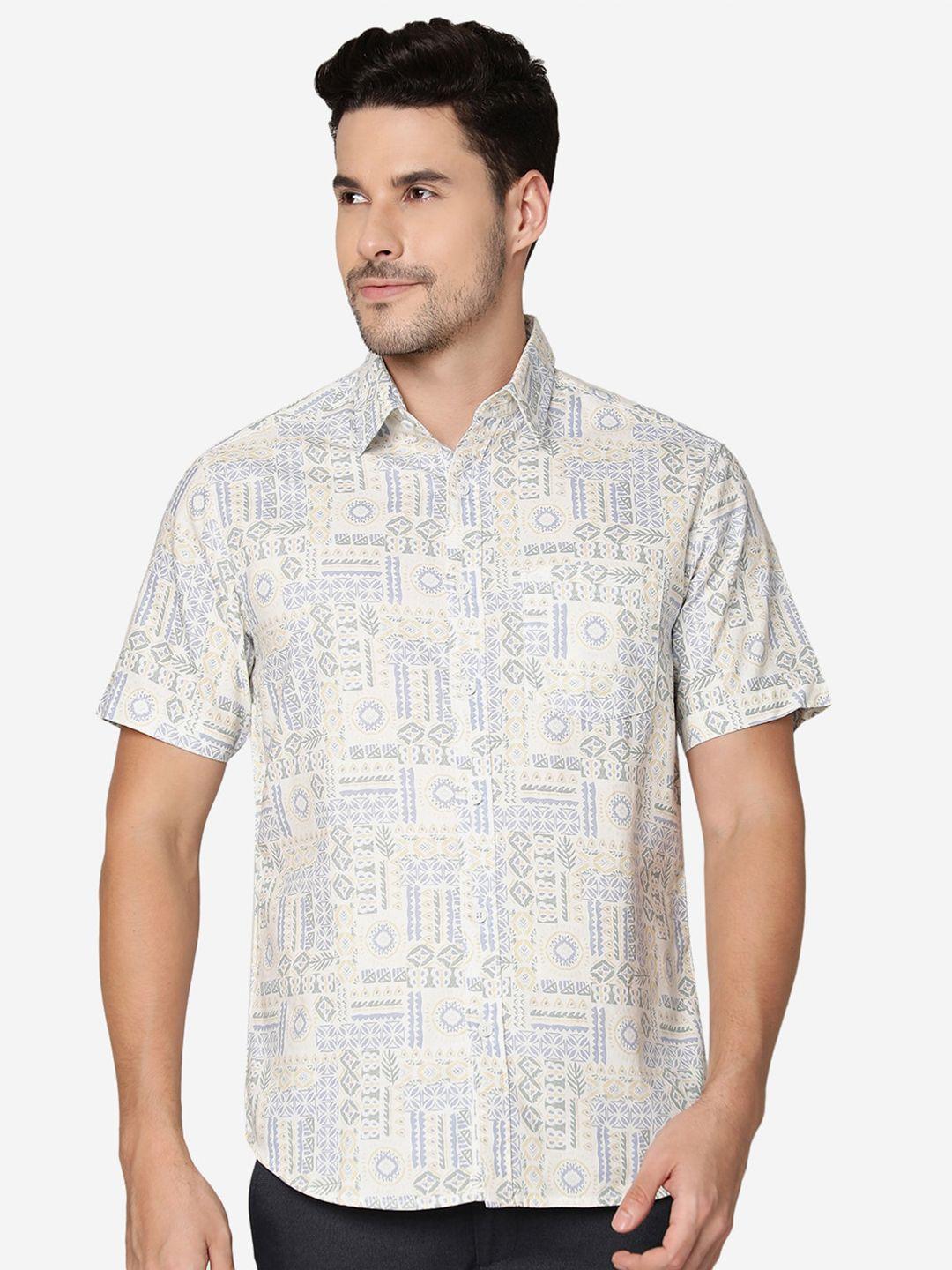 Greenfibre Geometric Printed Slim Fit Pure Cotton Casual Shirt