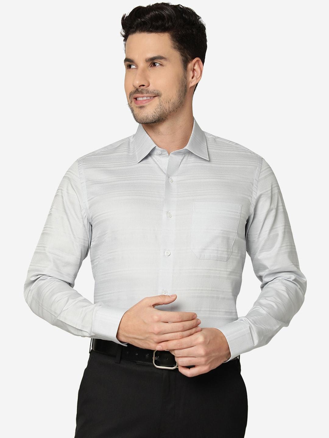 JADE BLUE Slim Fit Opaque Horizontal Striped Pure Cotton Formal Shirt