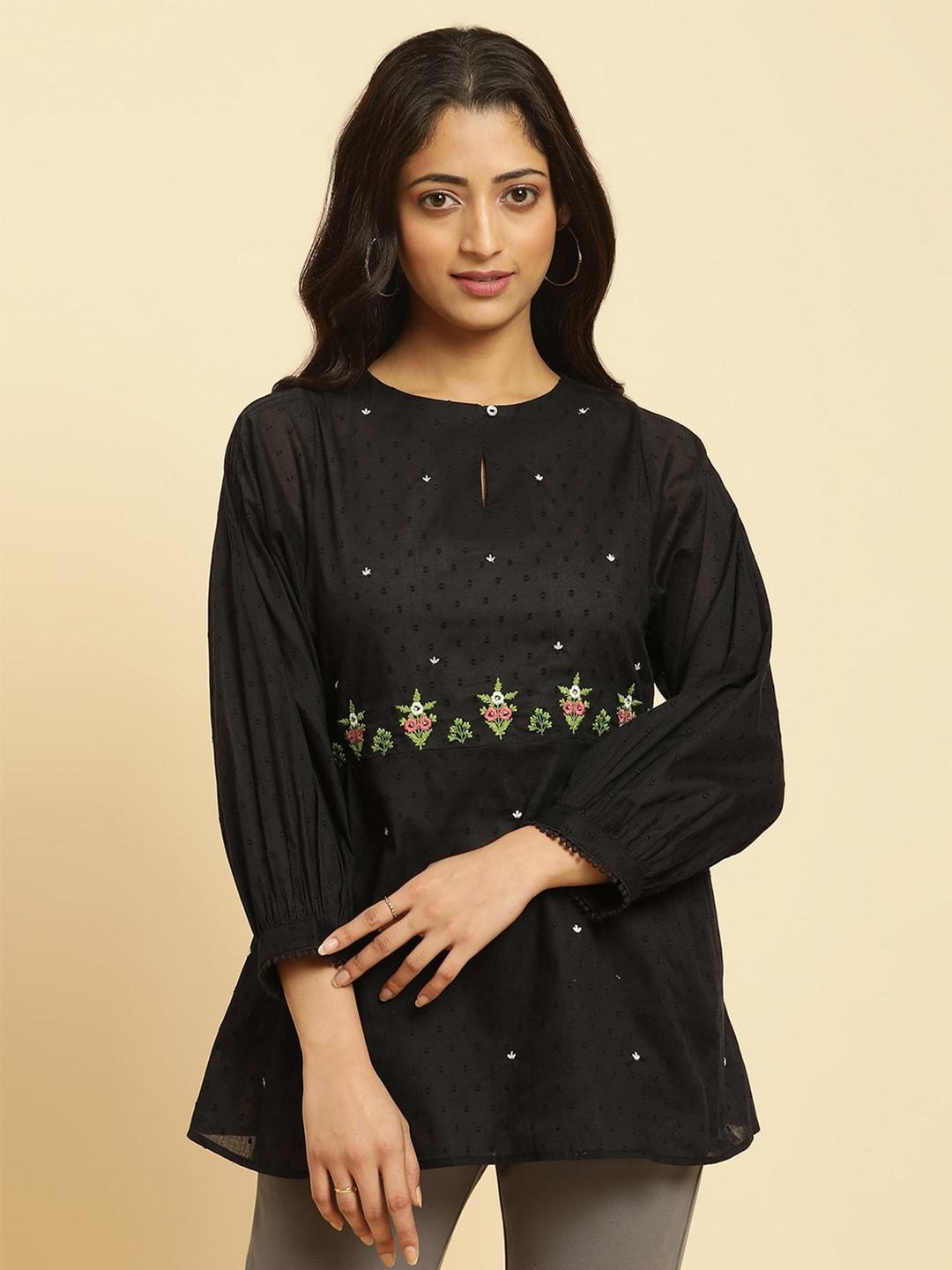 W Floral Embroidered Cotton Regular Top