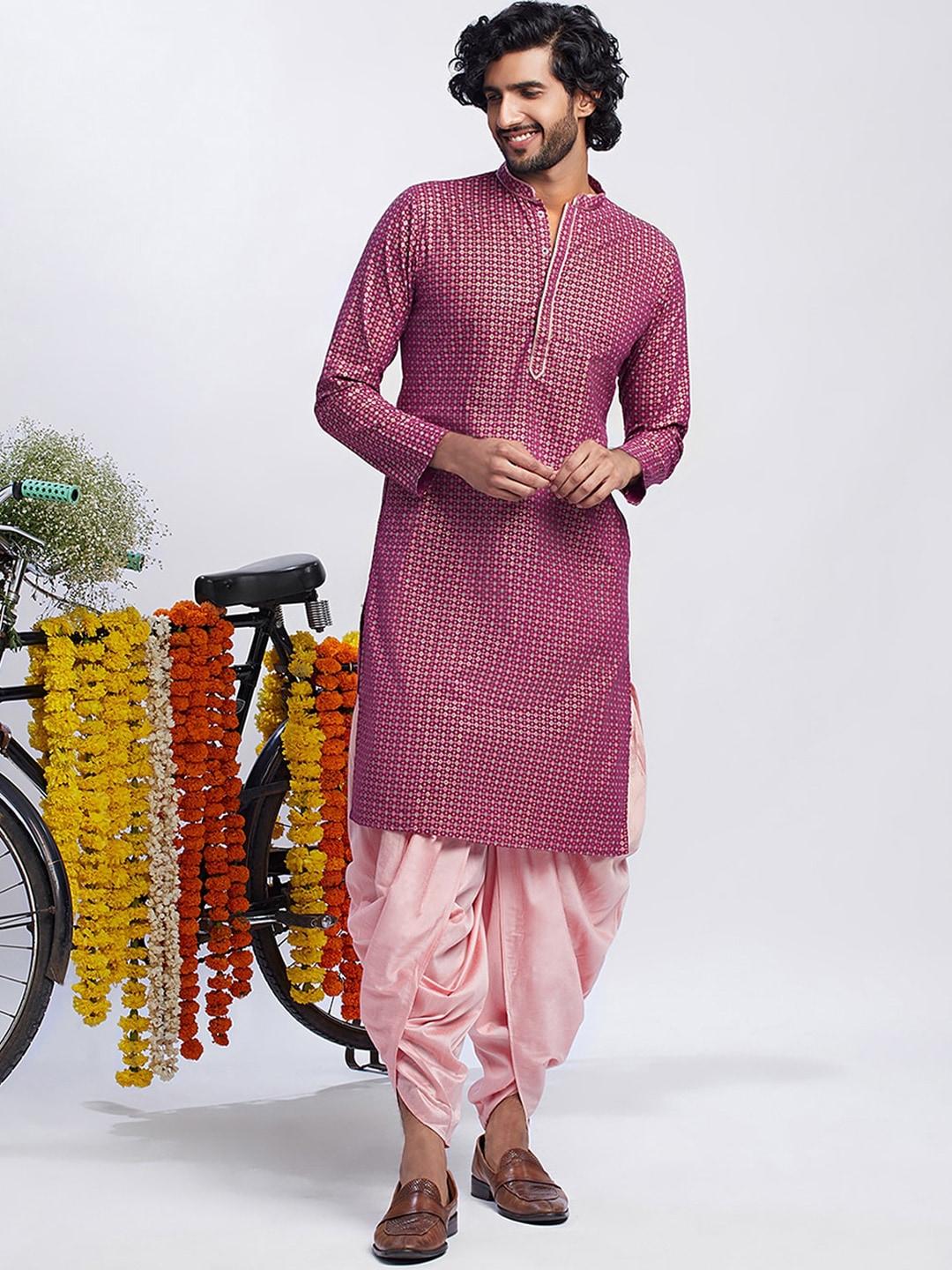 KISAH Geometric Embroidered Pure Cotton Straight Kurta With Dhoti Pants