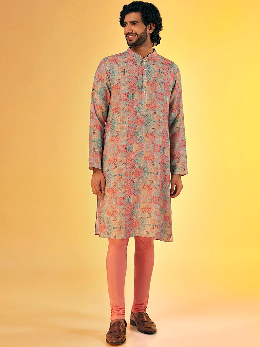 KISAH Ethnic Motifs Printed Mandarin Collar Straight Kurta With Pyjamas