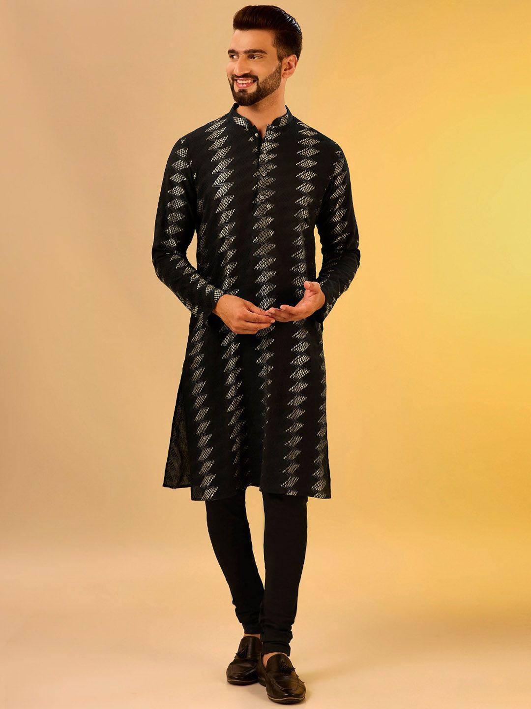 KISAH Geometric Woven Design Zari Pure Cotton Kurta with Churidar
