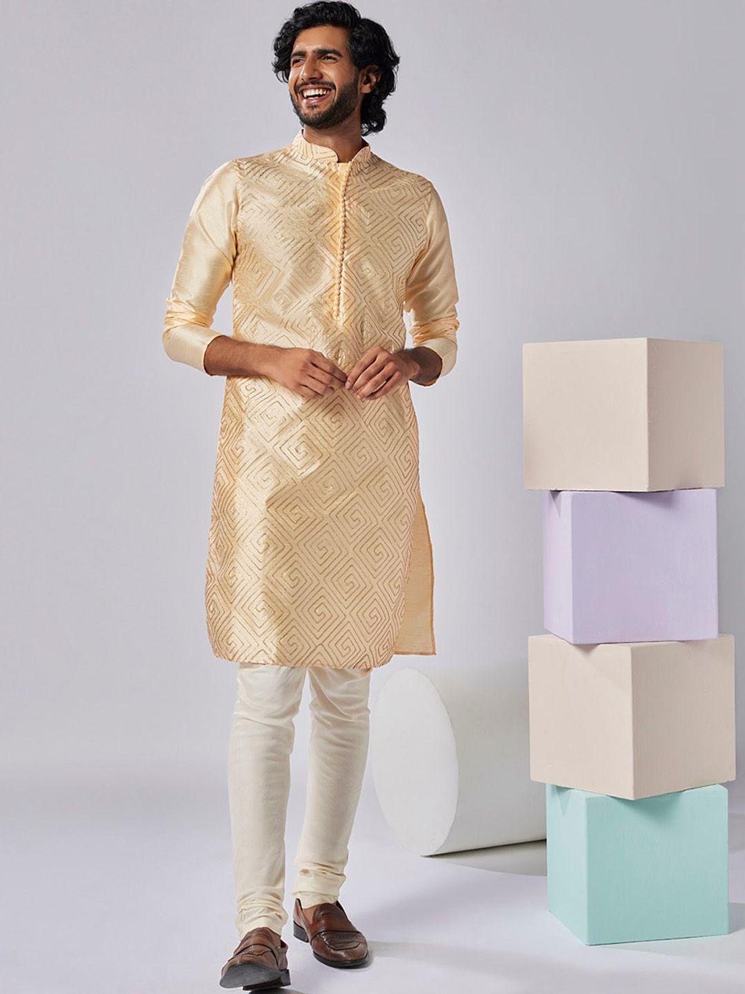 kisah-geometric-embroidered-gotta-patti-mandarin-collar-kurta-with-churidar
