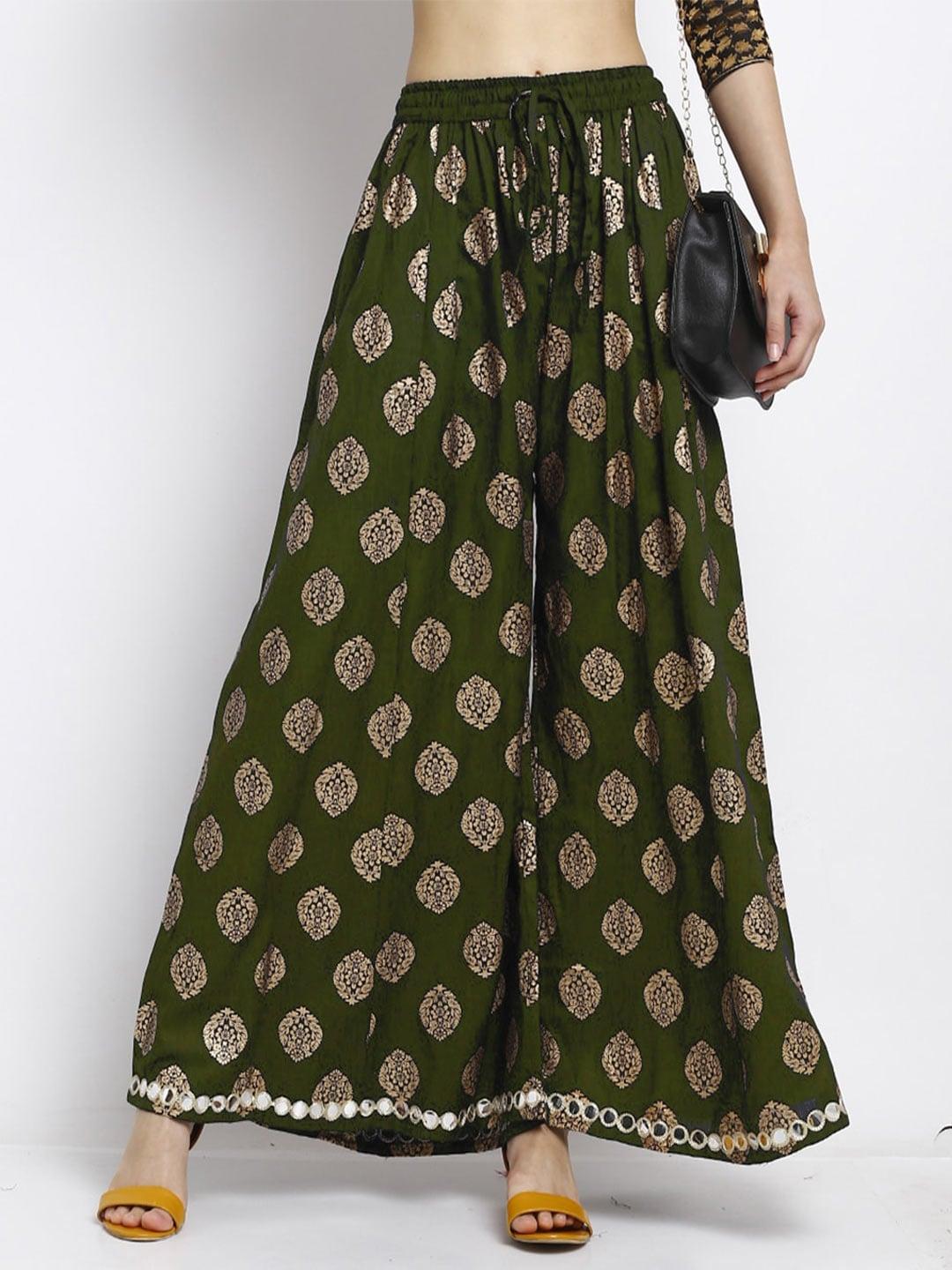 Trend Level Ethnic Motifs Printed Flared Knitted Palazzos