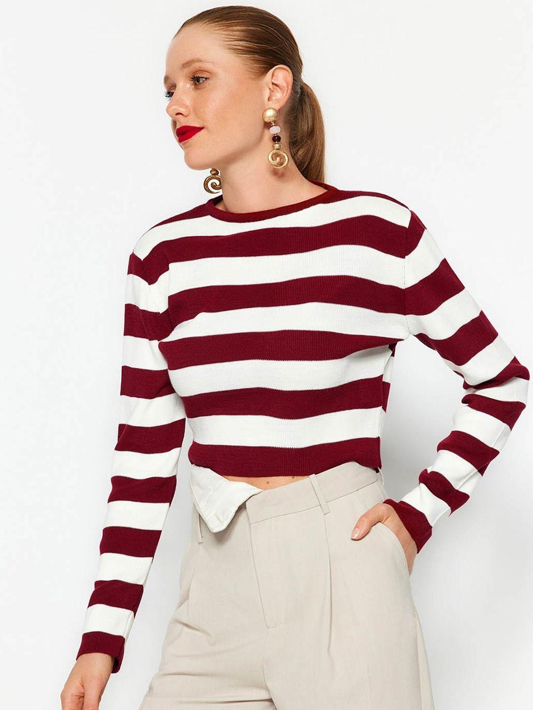 Trendyol Striped Long Sleeves Crop Acrylic Pullover