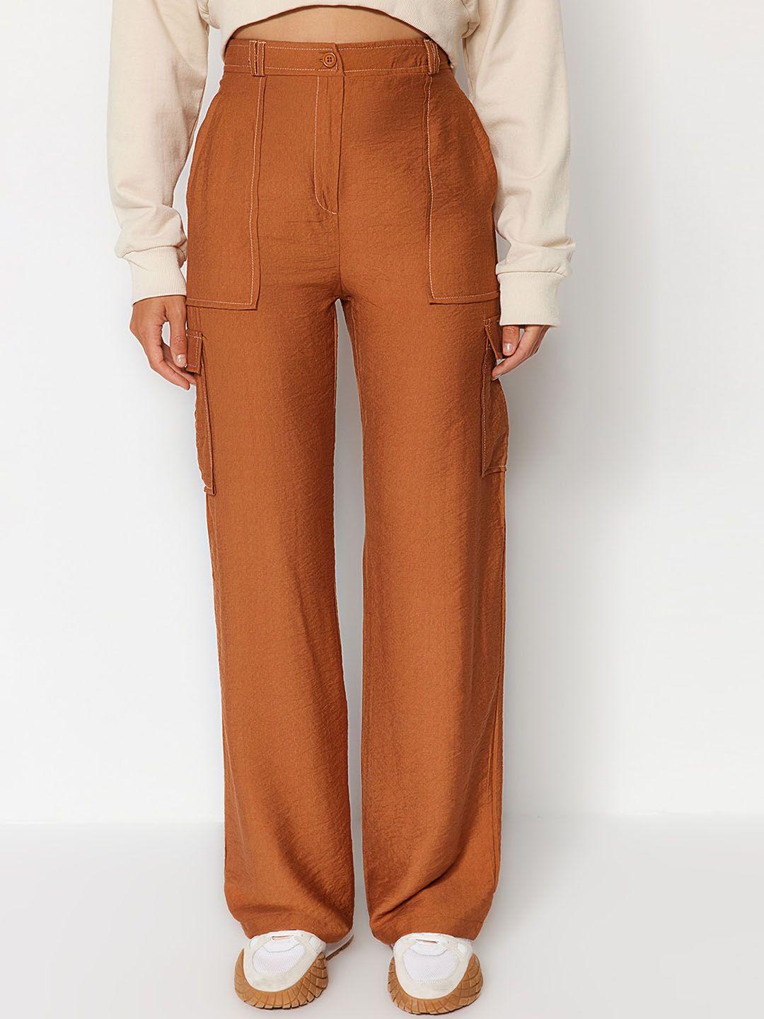 trendyol-women-high-rise-plain-cargos-trousers