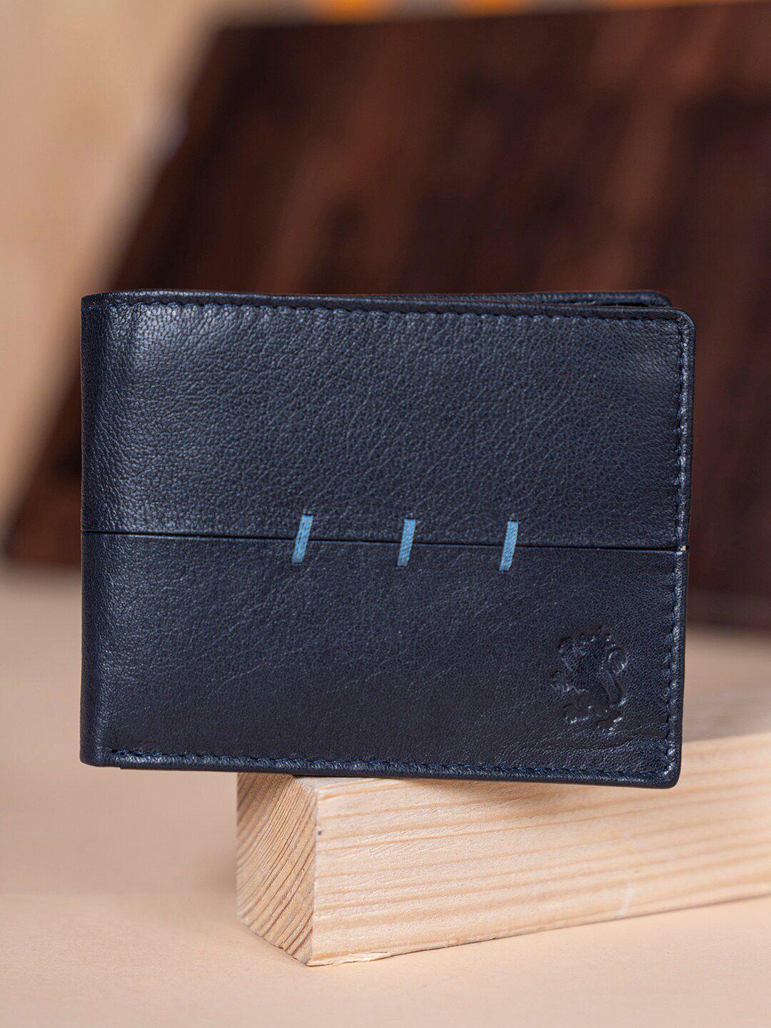 Red Tape Men Navy Blue Solid Leather Two Fold Wallet