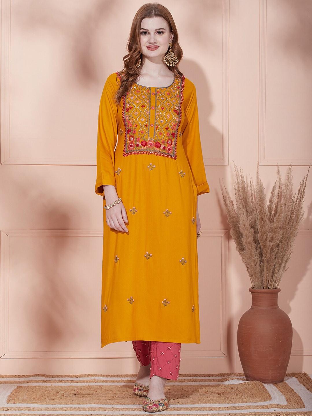 fashor-mustard-yellow-ethnic-motifs-embroidered-thread-work-straight-kurta