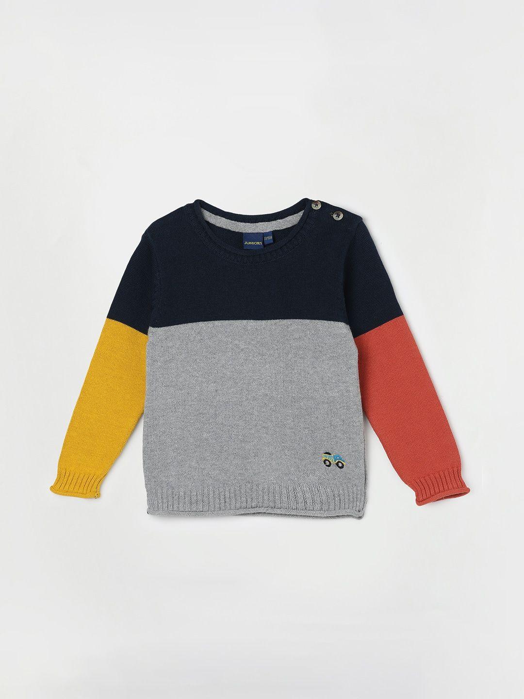 Juniors by Lifestyle Boys Colourblocked Band Collar Pure Cotton Pullover Sweater