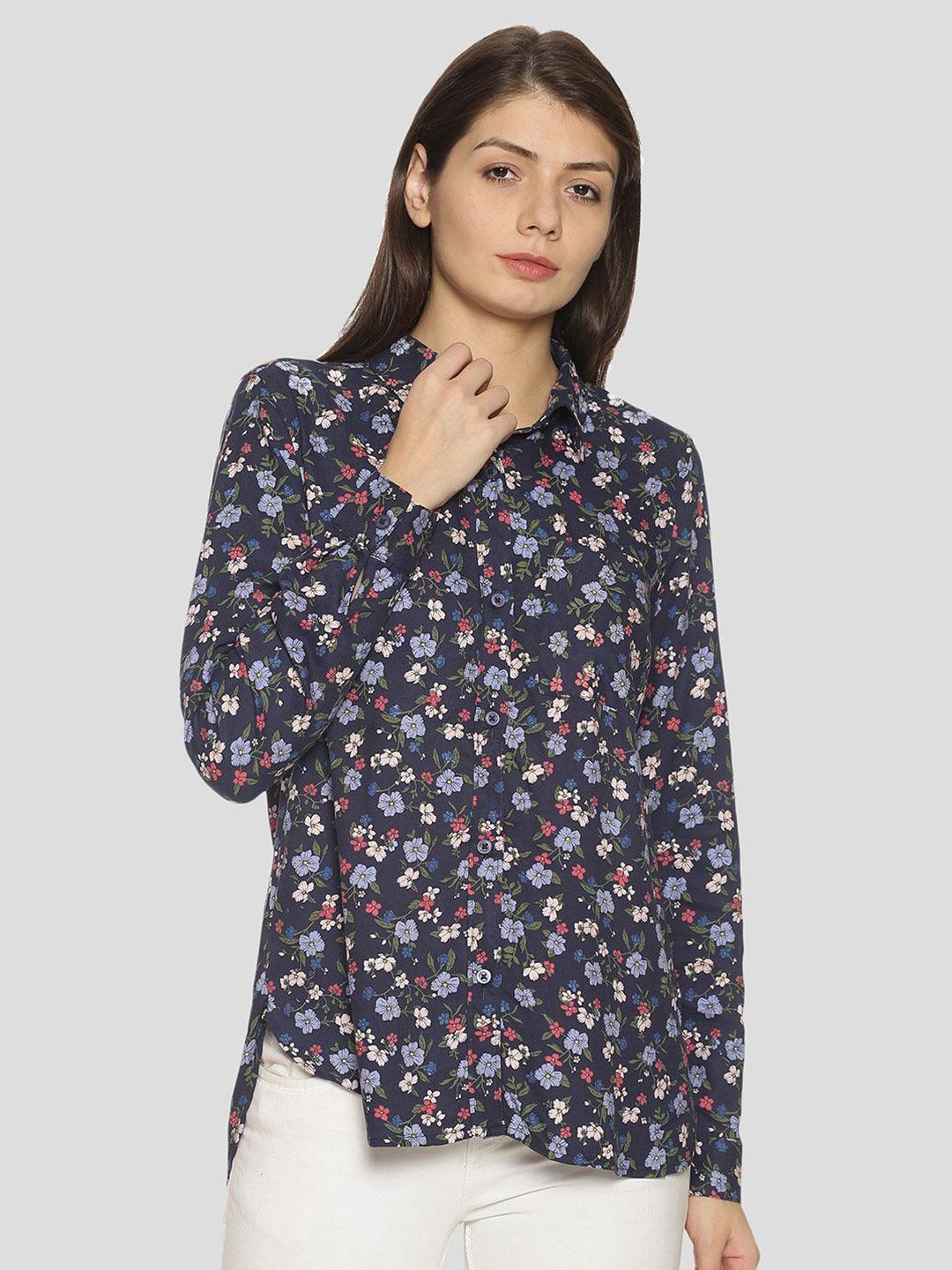 Campus Sutra Women Navy Blue Classic Floral Printed Opaque Casual Shirt