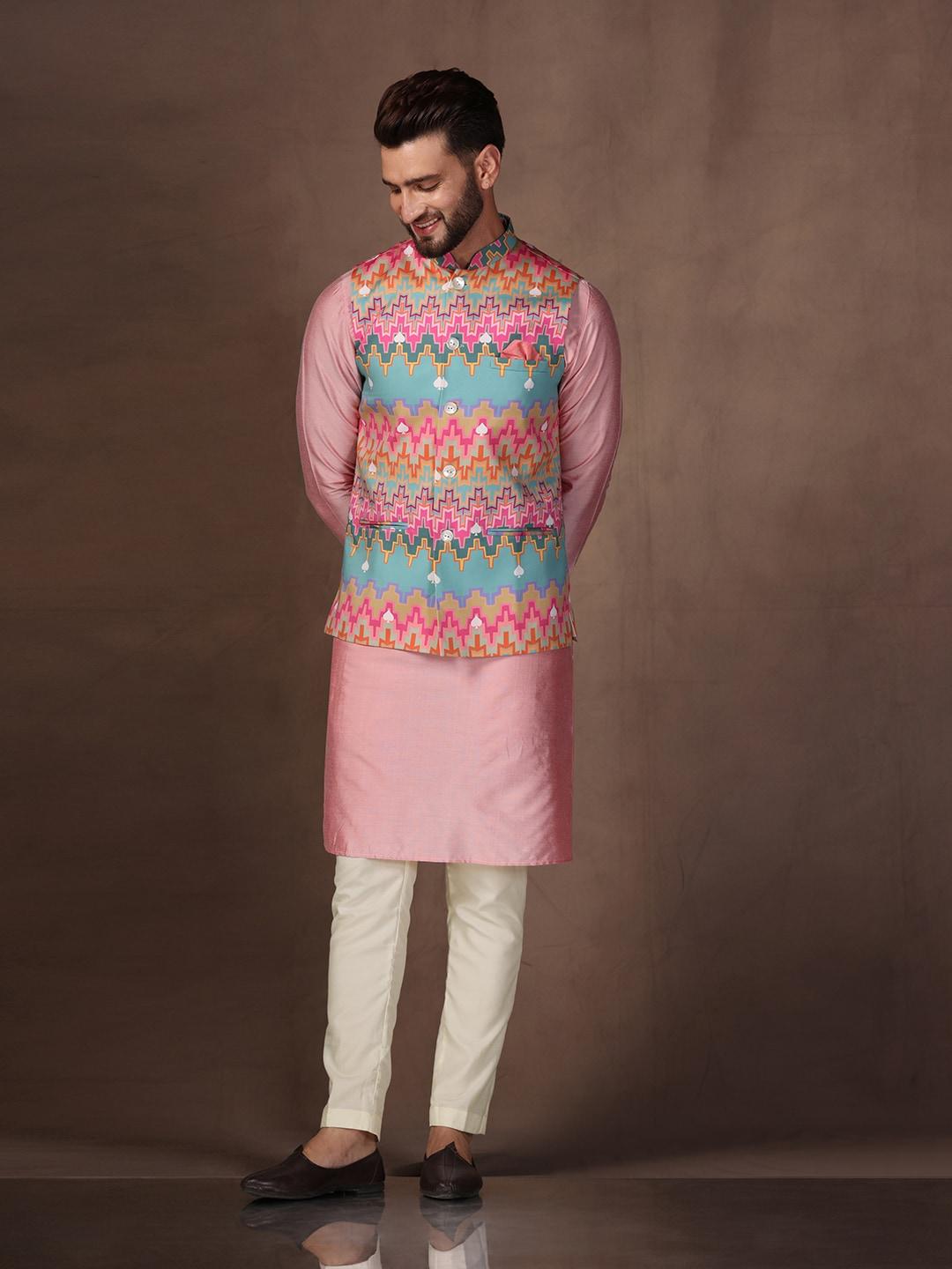 kisah-mandarin-collar-straight-kurta-&-trousers-with-printed-nehru-jacket-set
