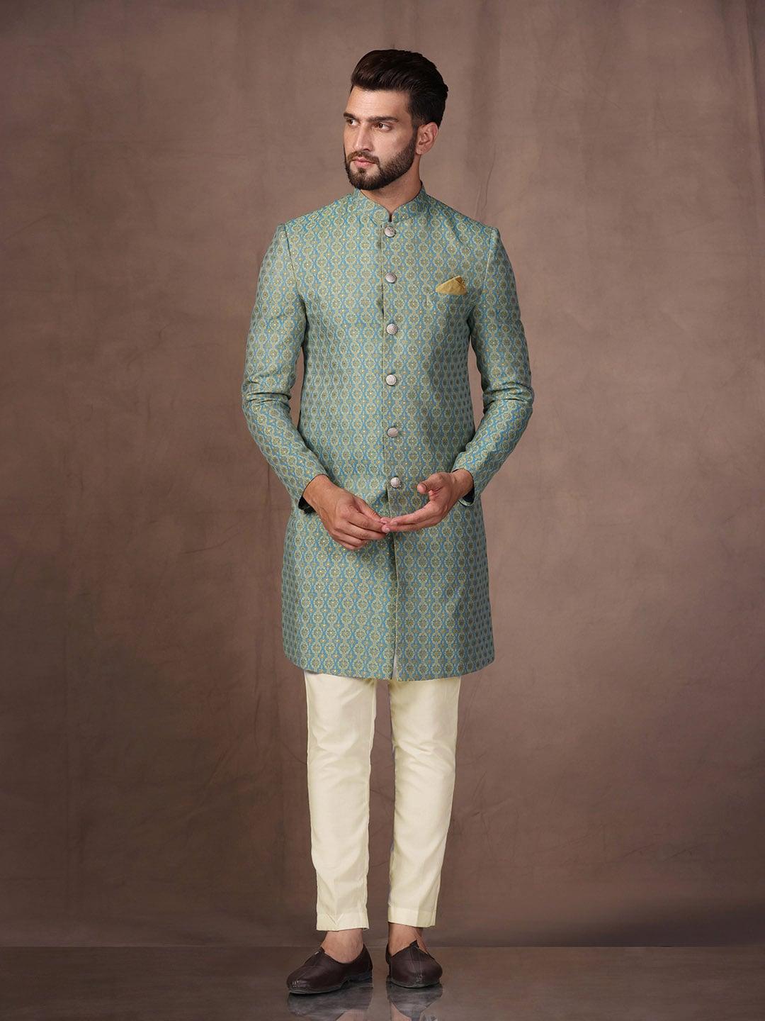 kisah-ethnic-self-design-cotton-sherwani-with-trousers
