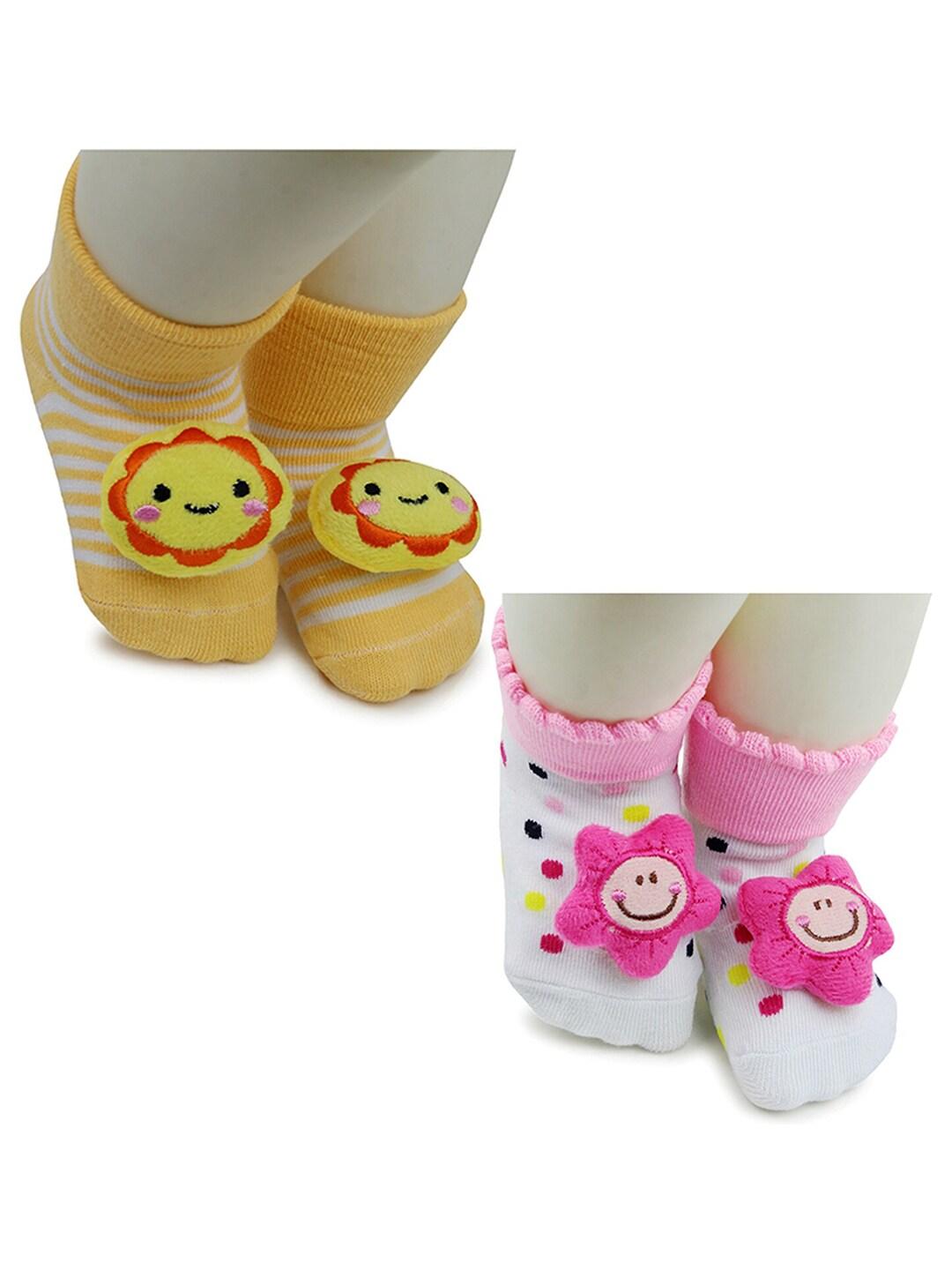 BAESD Infants Pack Of 2 Applique Detail Anti-Skid Stretchable Ankle Length Socks