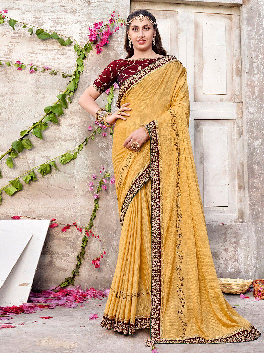mitera-yellow-&-gold-toned-embellished-saree