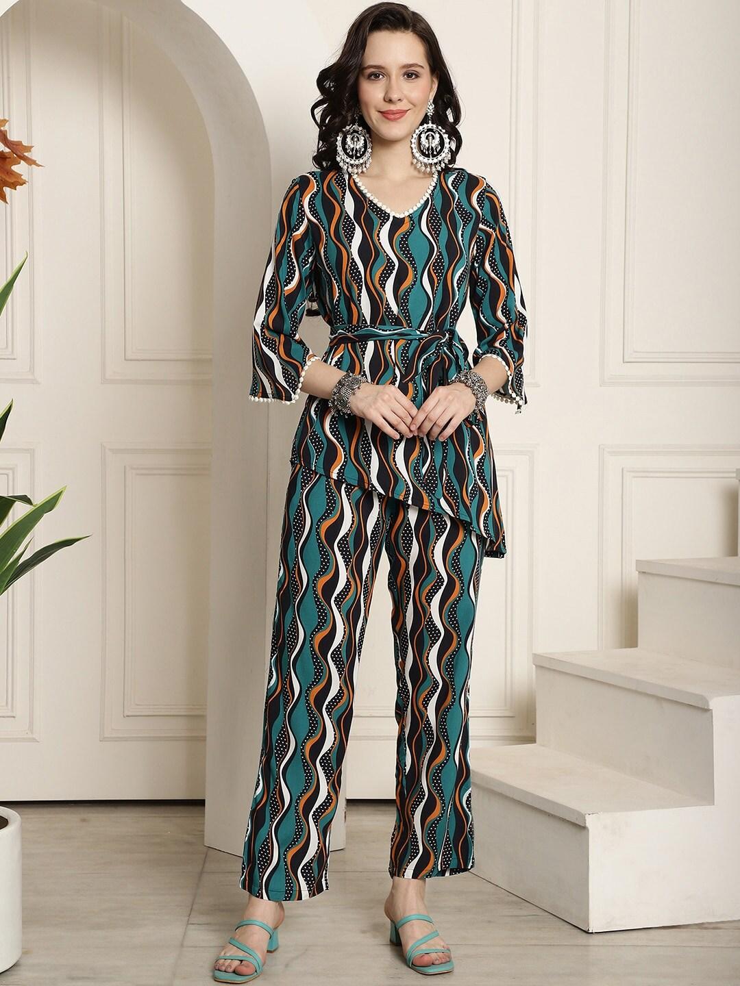 Claura Abstract Printed Tunic With Trousers