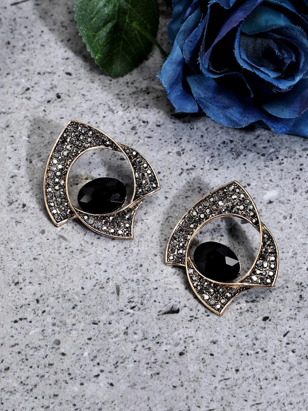 SOHI Gold-Plated Artificial Stones Contemporary Studs Earrings
