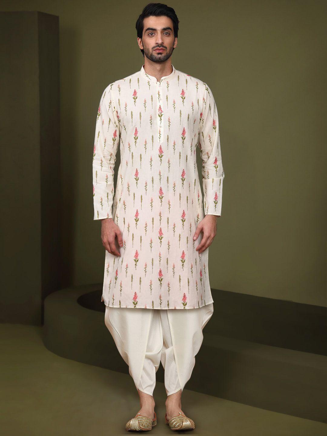 kisah-floral-printed-mandarin-collar-pure-cotton-kurta-with-dhoti-pants