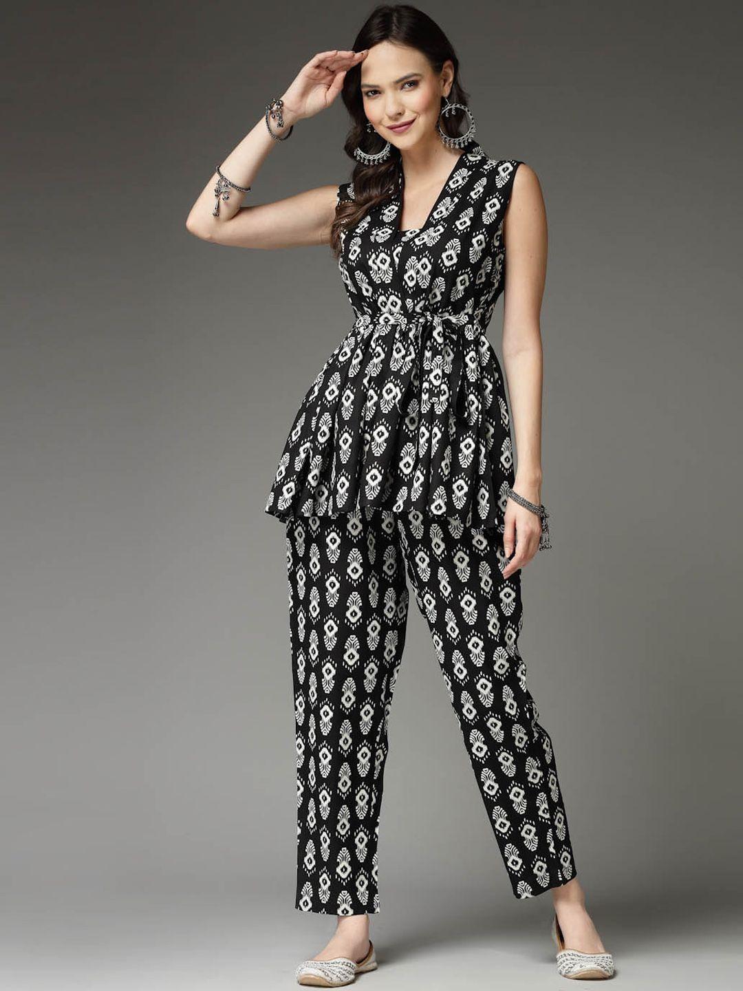 Stylum Printed V-Neck Top With Printed Straight Trouser
