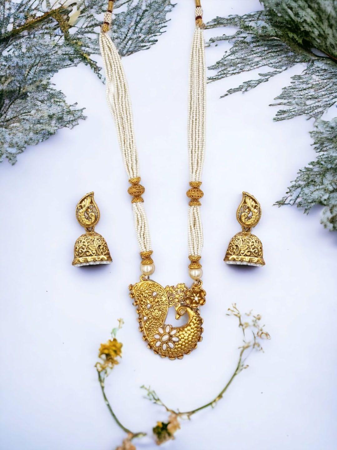Anouk Gold-plated Kundan-studded & Beaded Necklace & Earrings Set