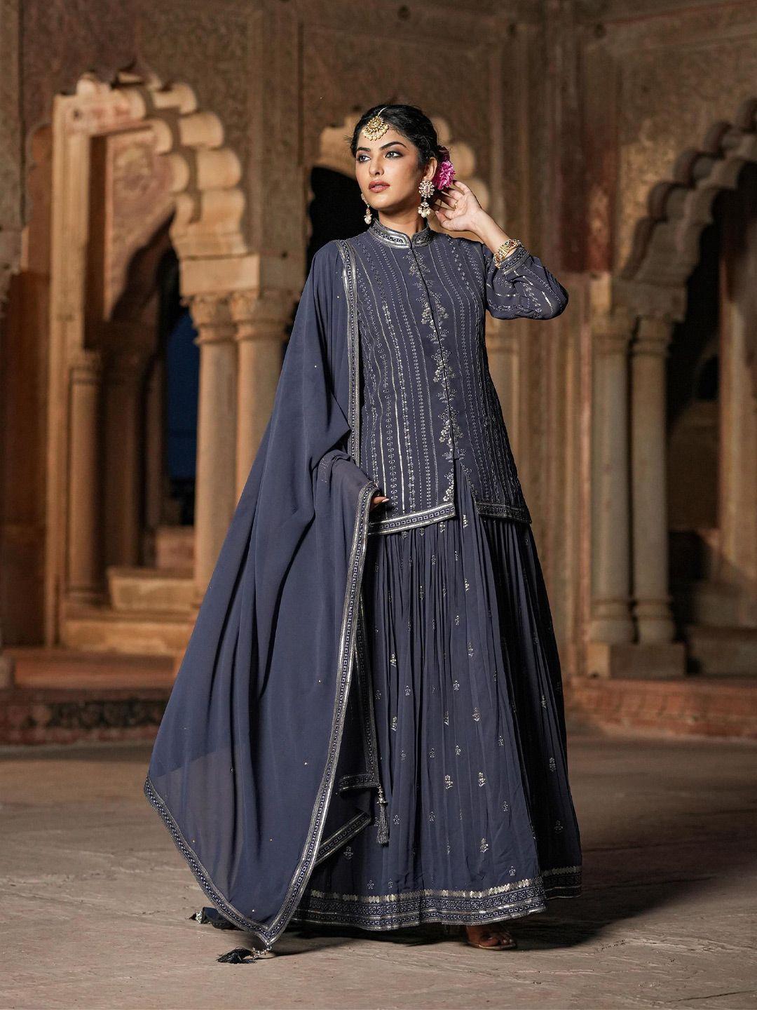 SCAKHI Embellished Sequinned Ready to Wear Lehenga Choli & Dupatta With Jacket
