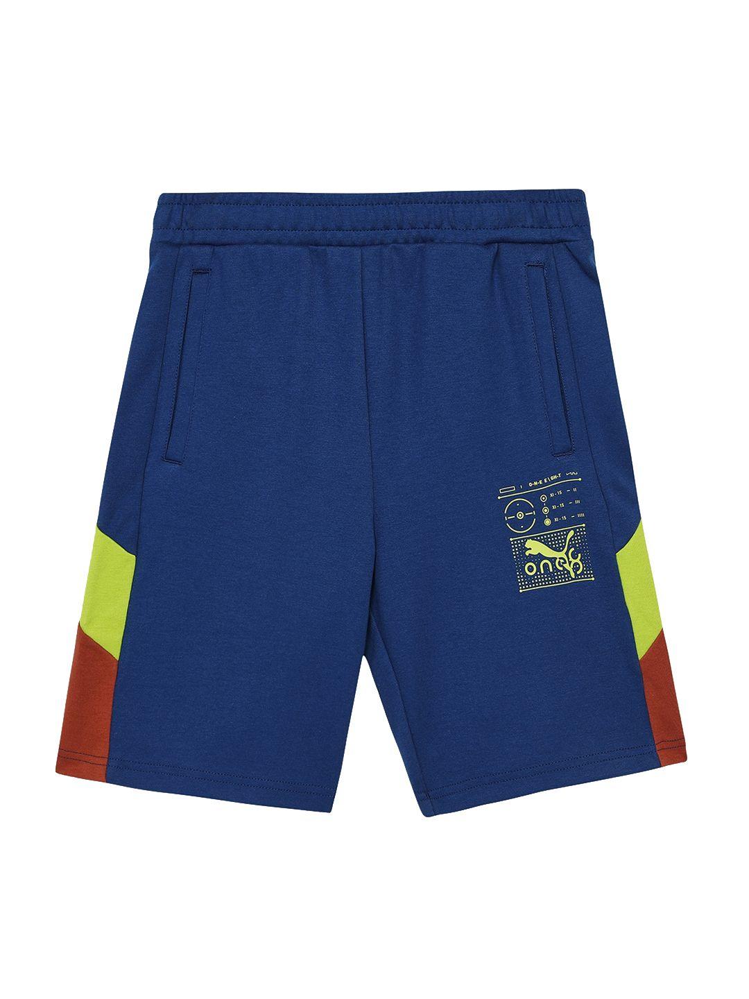 one8 x PUMA Boys Blue Outdoor Sports Shorts