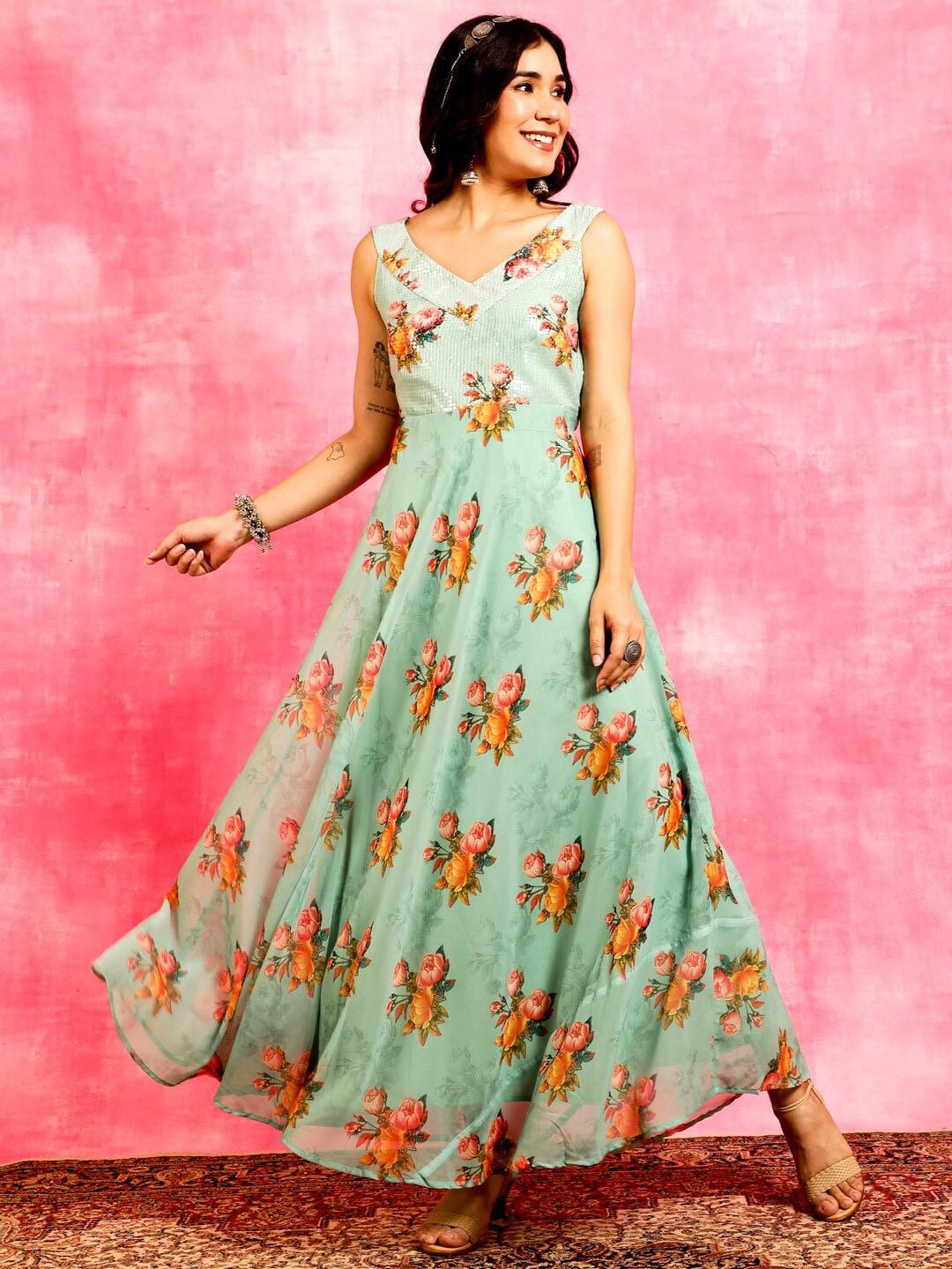 anouk-sea-green-floral-printed-sleeveless-sequined-georgette-maxi-dress