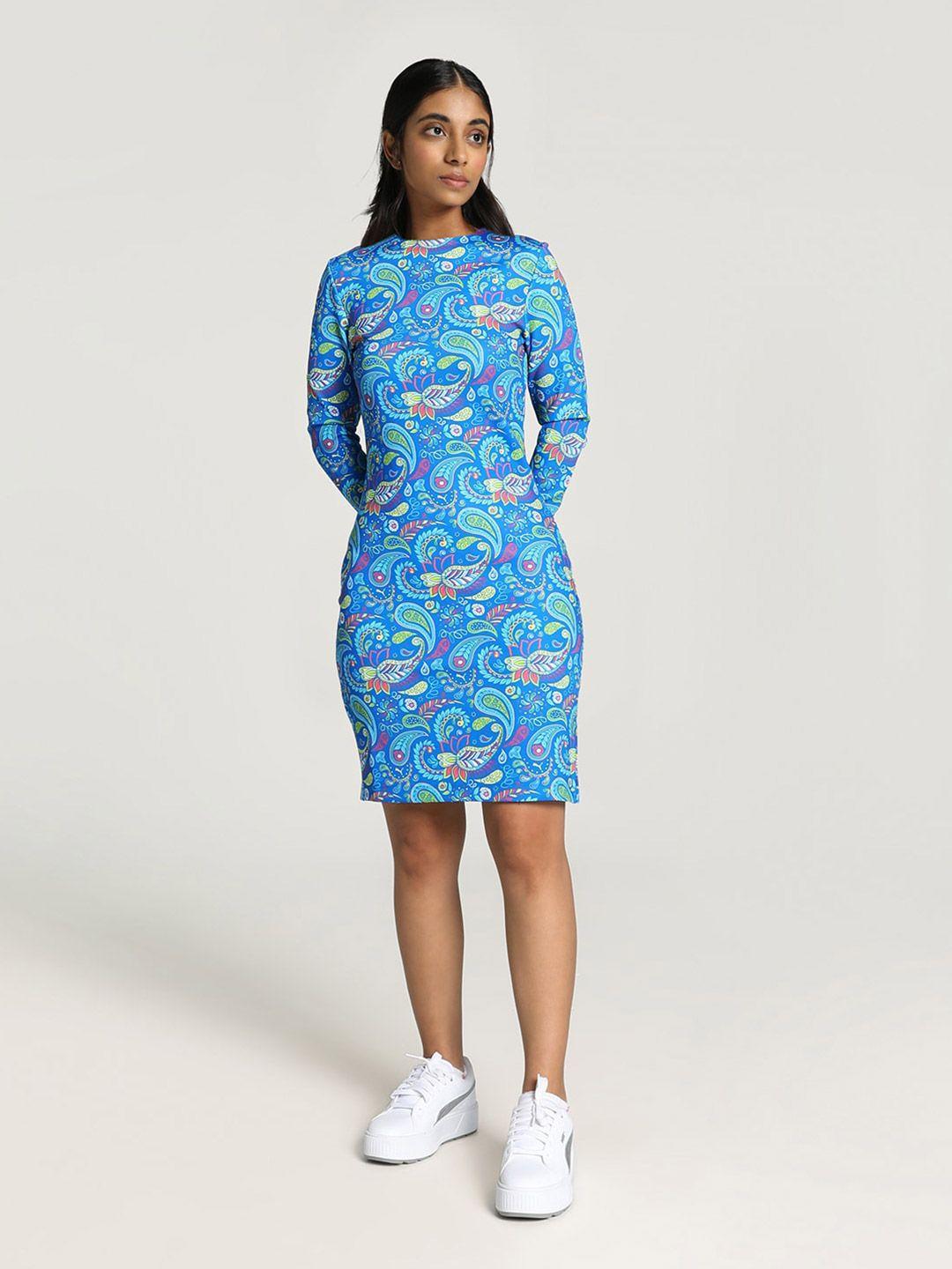 puma-infuse-sculpted-paisley-printed-high-neck-slim-fit-bodycon-dress