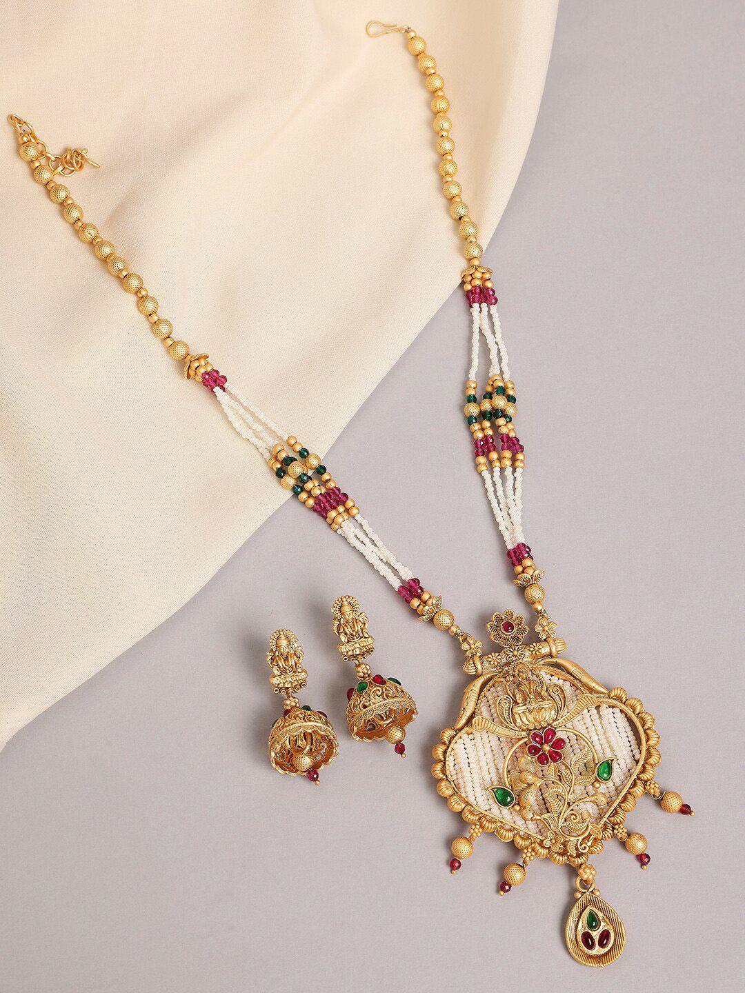 OOMPH Gold-Plated Stone-Studded & Beaded Jewellery Set